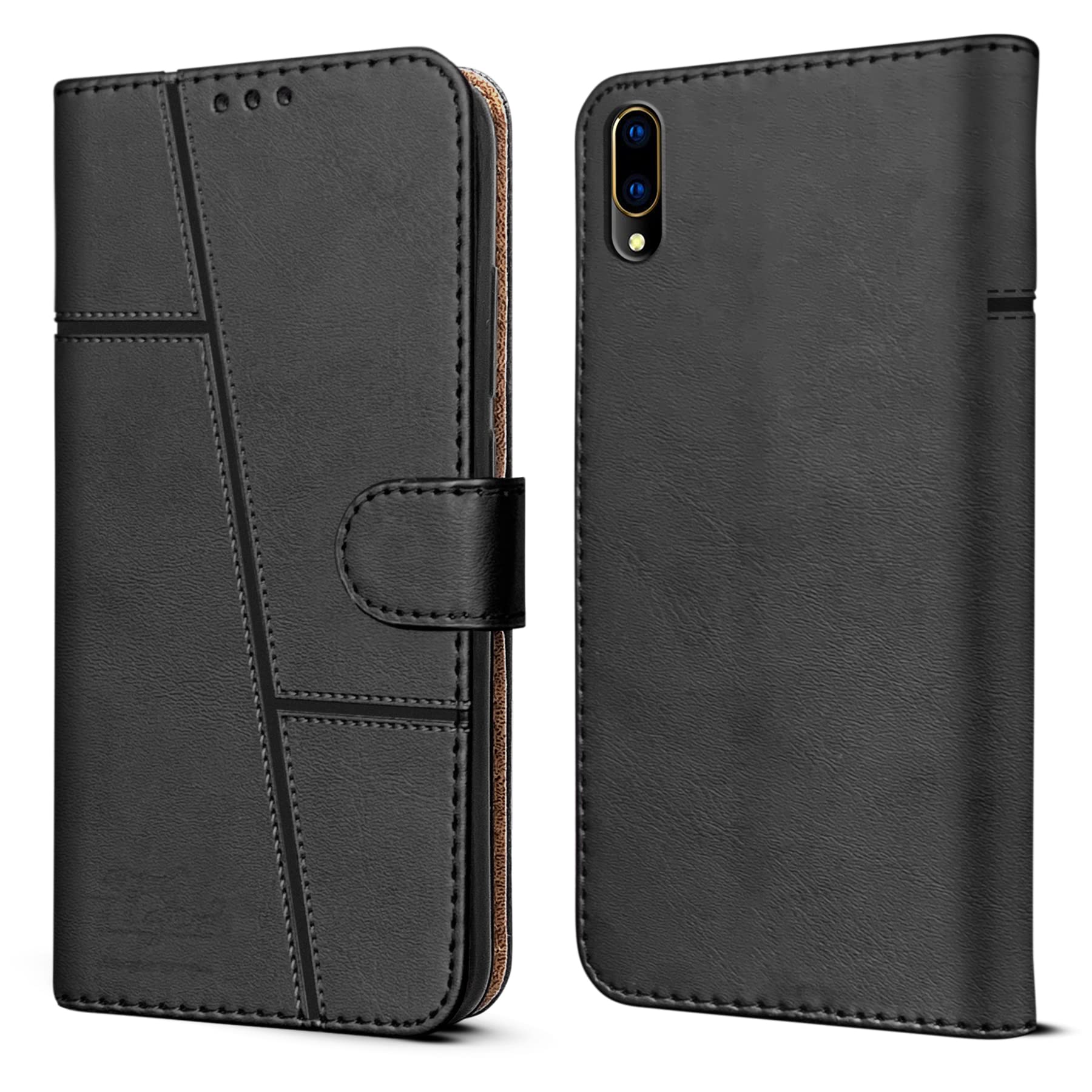 Jkobi Flip Cover Case for Vivo V11 Pro (Stitched Leather Finish | Magnetic Closure | Inner TPU | Foldable Stand | Wallet Card Slots | Black) (B0B53BMMZH) Amazon Price History, Amazon Price Tracker