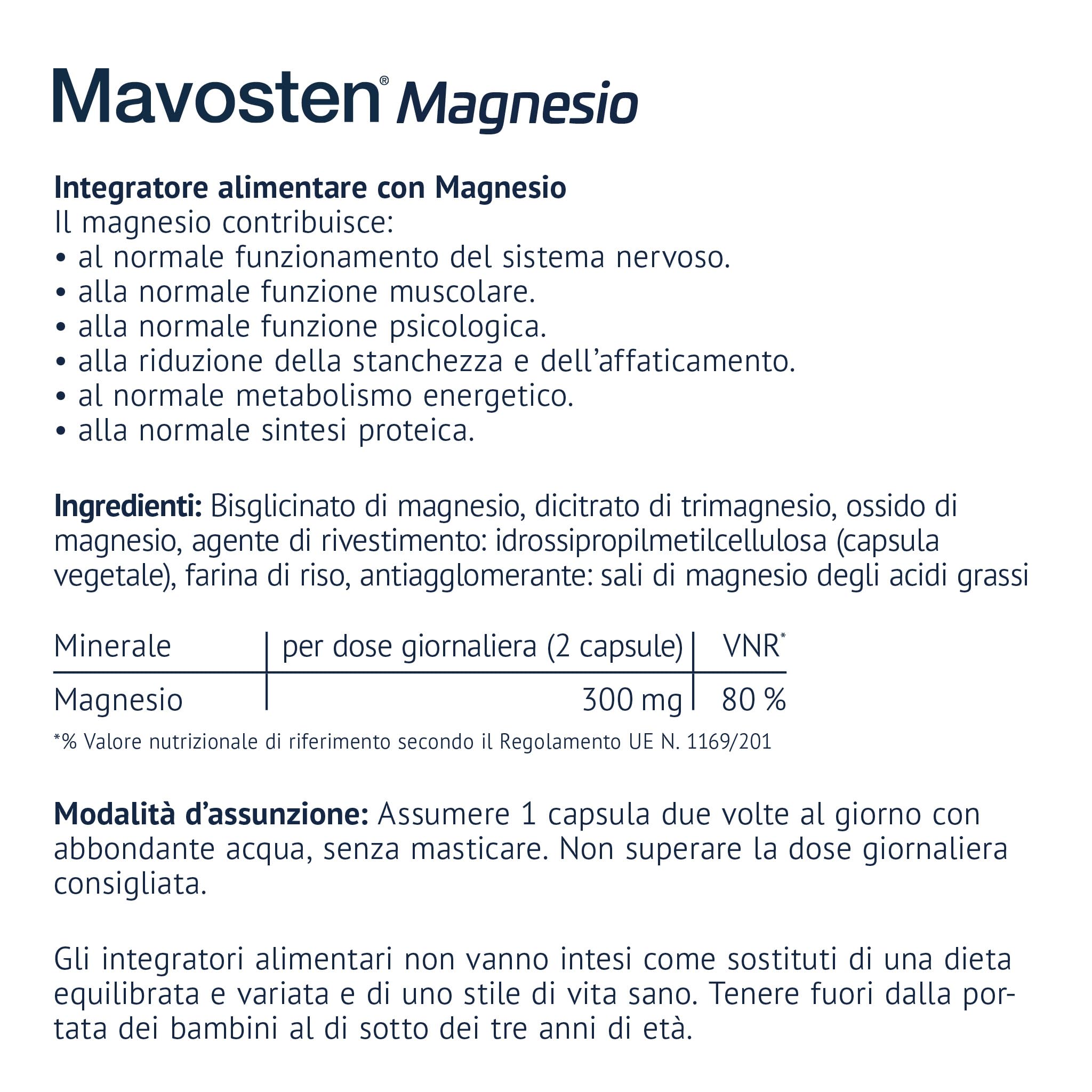 Mavosten® Magnesio [60 capsula] – complesso premium ad alto dosaggio con magnesio bisglicinato | elevata biodisponibilità | testato in laboratorio | vegano | dallo specialista del sistema nervoso