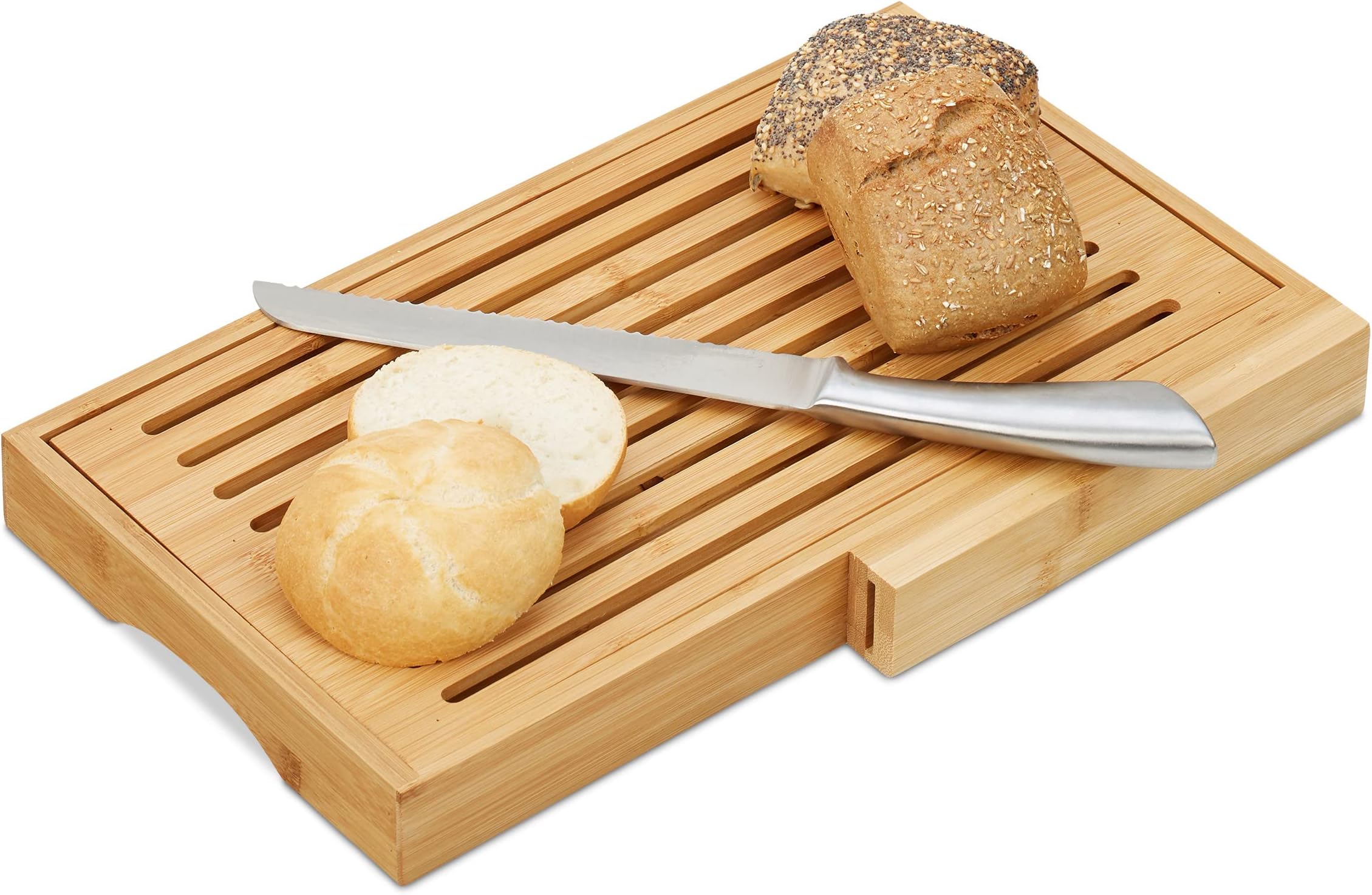 Relaxdays Planche à Pain En Bambou Avec Couteau Inox Et Compartiment à Miettes - 40x24 Cm
