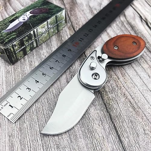 Miniatura 6 de Mini Folding Pocket Knife & EDC Small Knife,2" 5CR13MOV Blade, Wooden Handle with Pocket Clip,Assisted Opening Pocket Knives for Camping