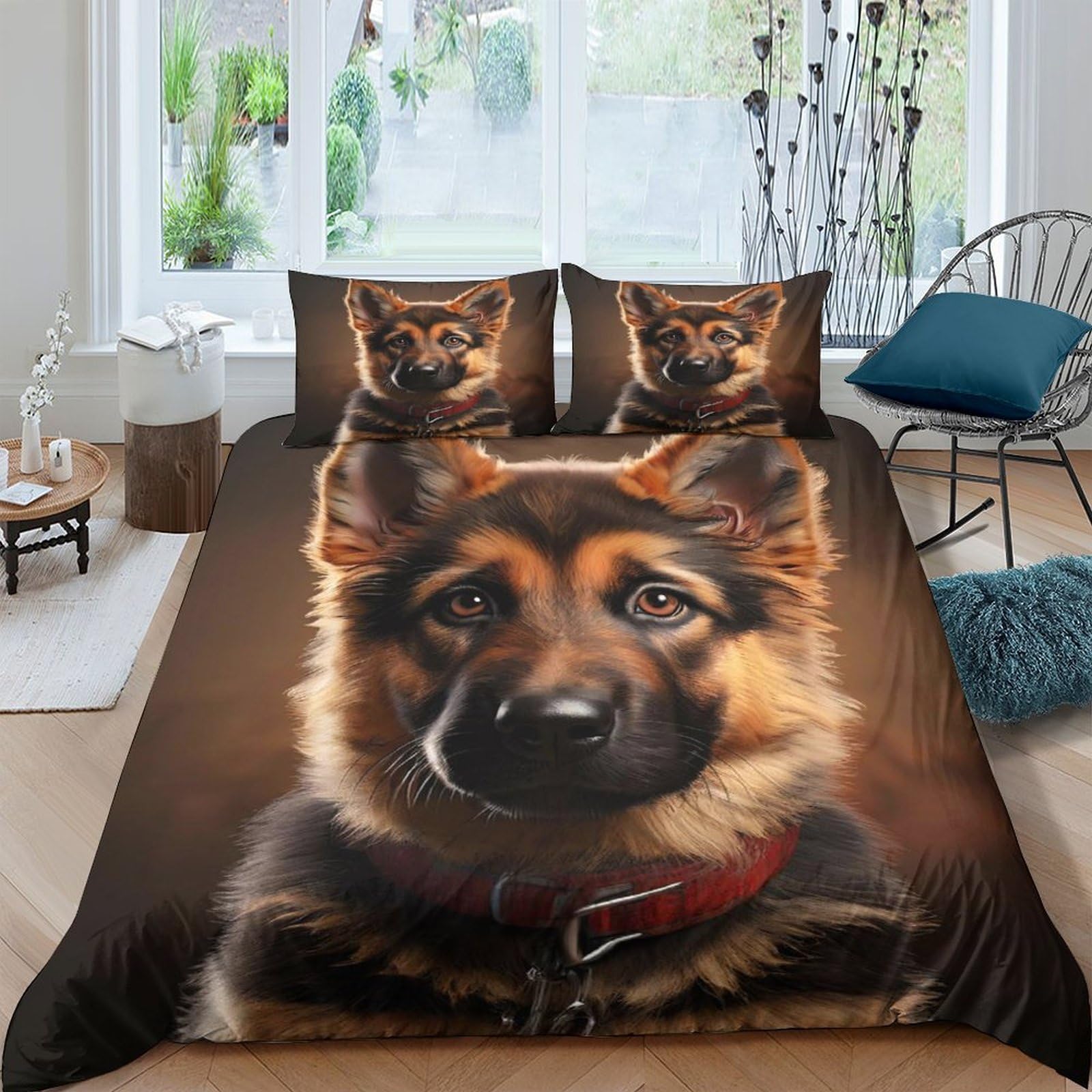 Ctjqhvkz Style-10 3D Printed German Shepherd Fitted Sheet Microfiber Soft Brown Dog Mattress Cover For Bedroom Dorm Easy Care Single（135X200cm）