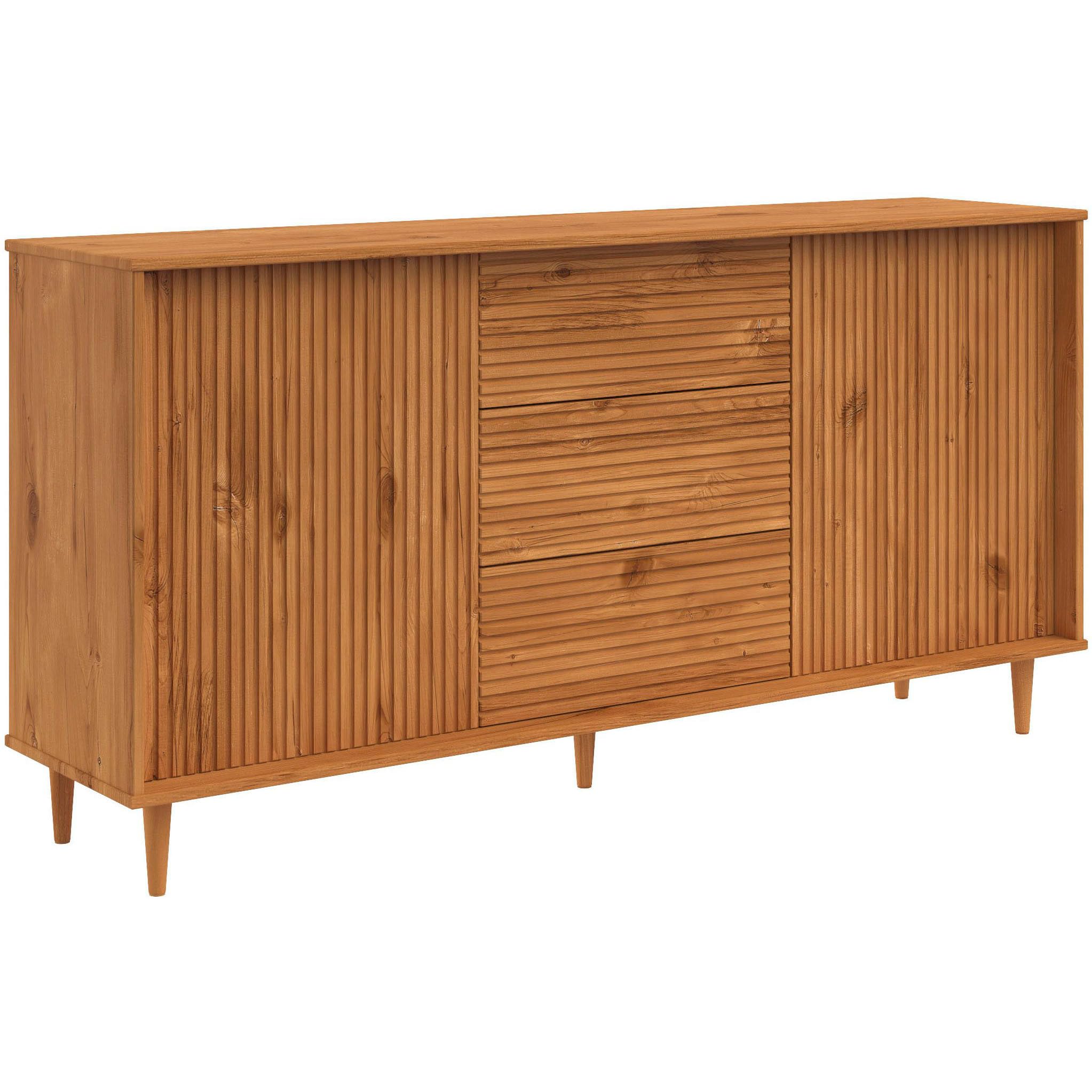 Dorel Pine Wood Sideboard - 2 Doors 3 Drawers - Brown - 160cm Wide