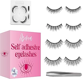 Self Adhesive Eyelashes, 8 PCS Reusable Self Adhesive Eyelashes, False Eyelashes Natural Look, No Glue Eyelashes, 4 Styles Waterproof False Lashes Kit, Reusable Self-Adhesive Eyelashes
