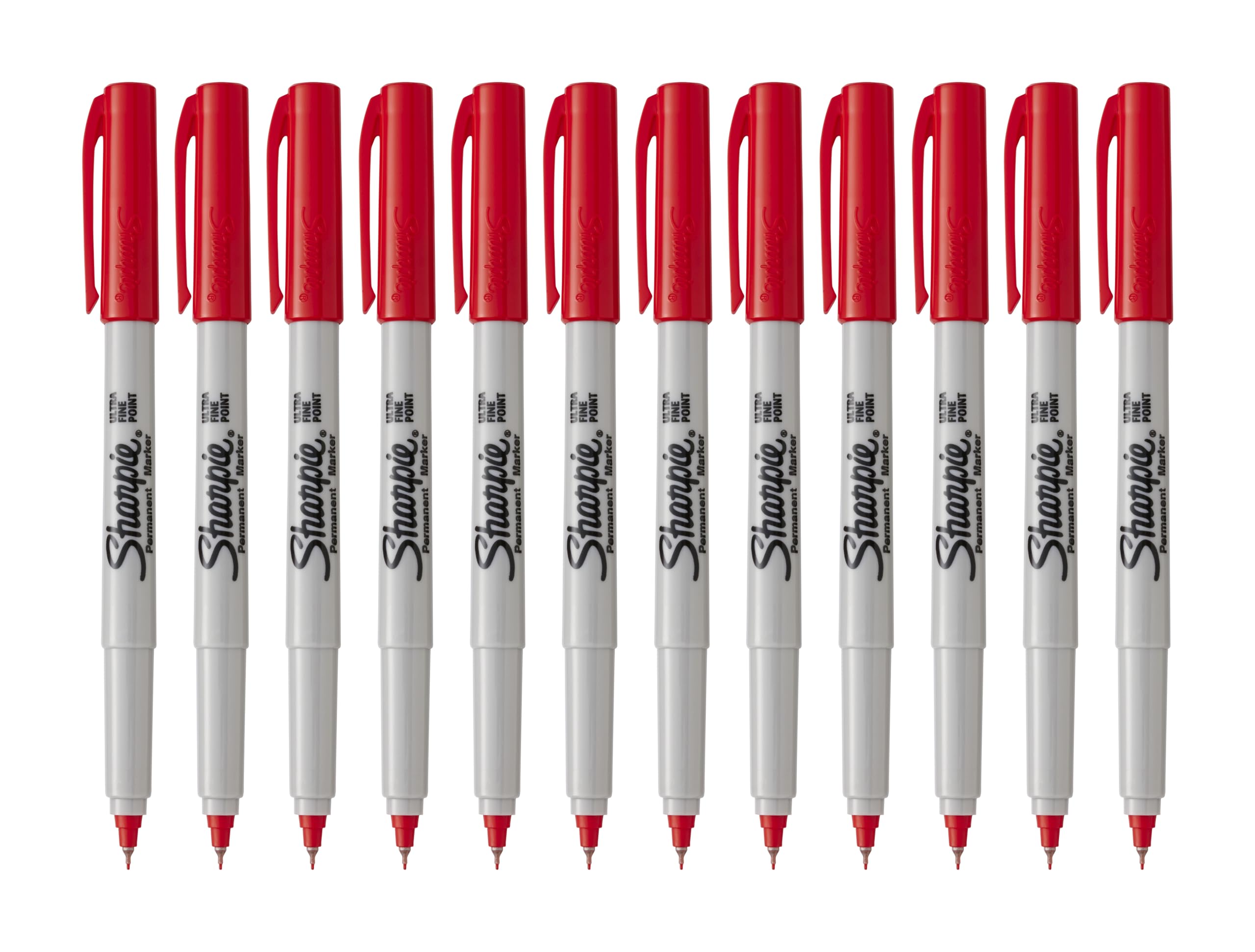 Permanent Marker Pens - Ultra Fine Point - Red Ink - Pack of 12