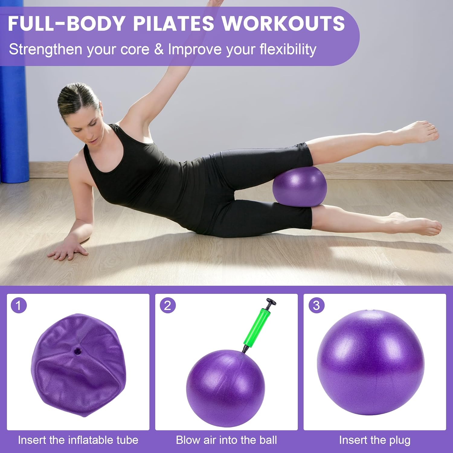 Pilates Ring Circle Fitness Set 17 pcs Equipment Accessories Workouts Includes Pilates Ball Magic Circle Yoga Ring Knee Pads and Resistance Bands for Women Set Gift for Women Weight Loss - Image 6