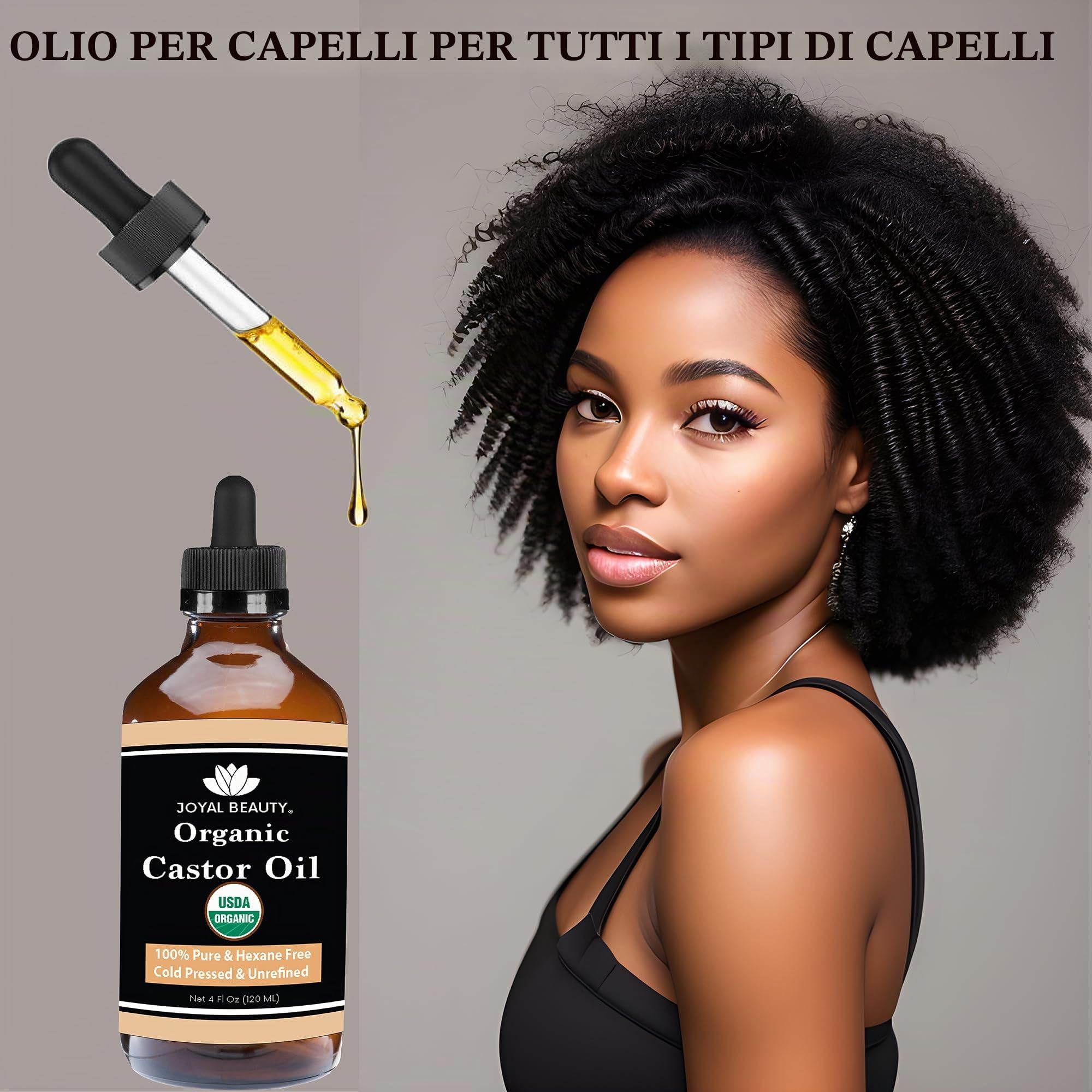 Castor Oil (4 OZ) USDA Organic 100% Pure Cold-Pressed Hexane-free Premium Quality Large Size for Hair Growth, Eyelashes, Eyebrows, Beard and Skin by Joyal Beauty. Bonus FREE Mascara Kit Included