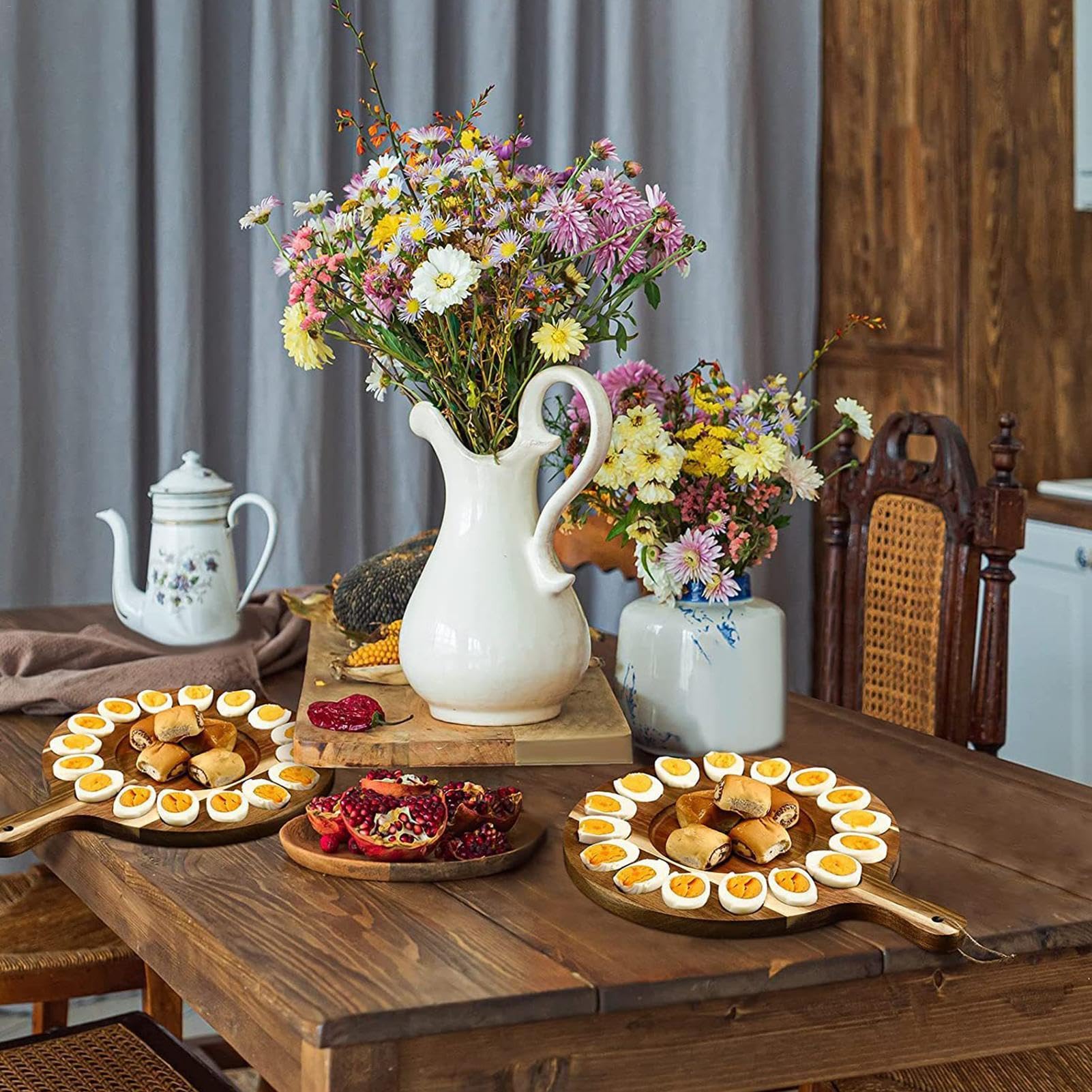 Vassoio Uova Alla Diavola Legno Acacia - 24 Posti Reversibile Per Salumi - Foto 8