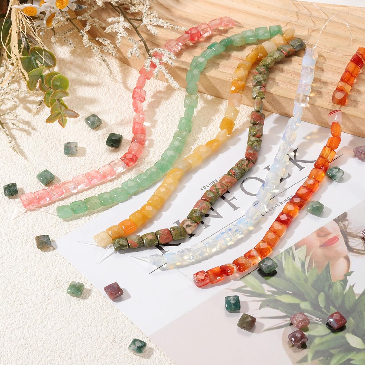 PATIKIL 50 Pack Natural Stone Beads, 8mm Faceted Square Agate Beads Bulk Turquoise Stones, for DIY Jewelry Making Necklace Bracelet Accessories, 2 Strands, Blue - Image 5