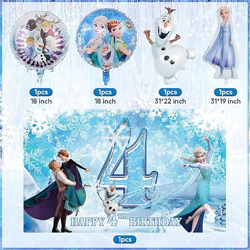 Miniatura 2 de 126 piezas de suministros para fiesta de 4 cumpleaños de Frozen, kit de arco de guirnalda de globos de congelado, incluye arco de globos de Frozen