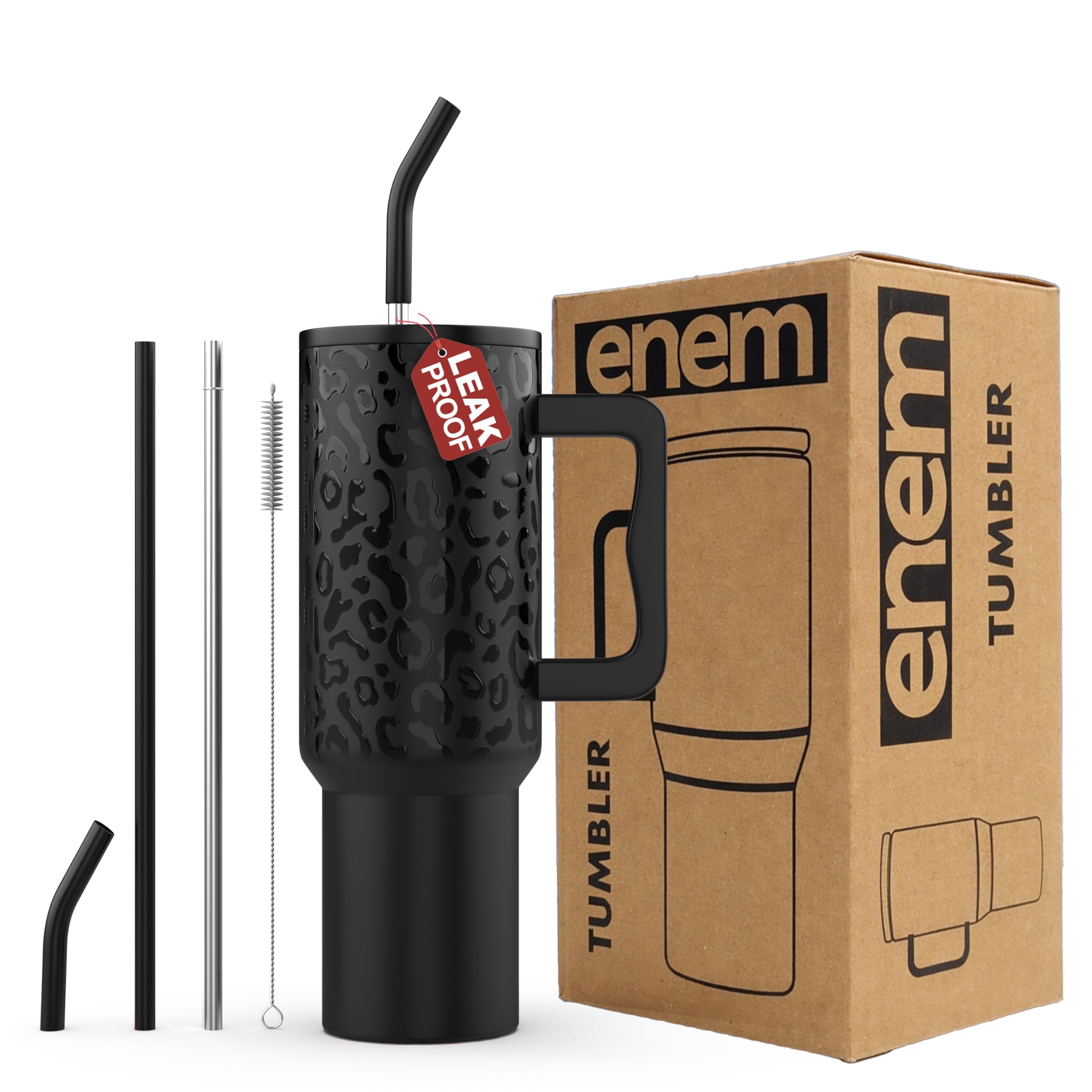 enem Tumbler, Savage Noir, Insulated Premium Vacuum Leak Proof Tumblers, Stainless Steel Travel Mug with Handle, Lid & Straw, 1.2L Tumbler for Coffee, Iced Tea, or Water