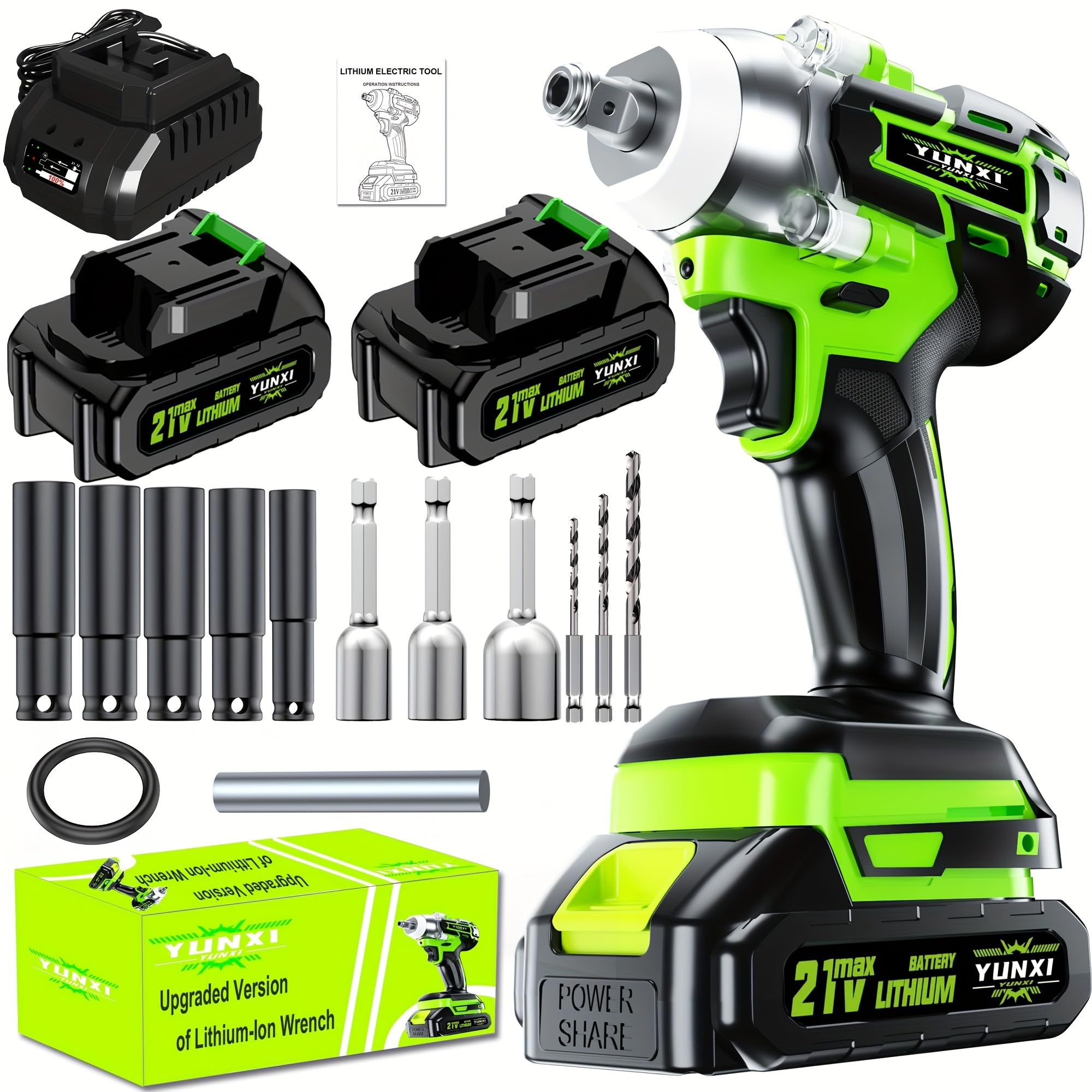 Brushless Cordless Wrench - Industrial Grade Power Tool, Optional Lithium-ion Wrench,Suitable for Home And Car Maintenance And Repair Tools (Battery * 2+practical accessories)