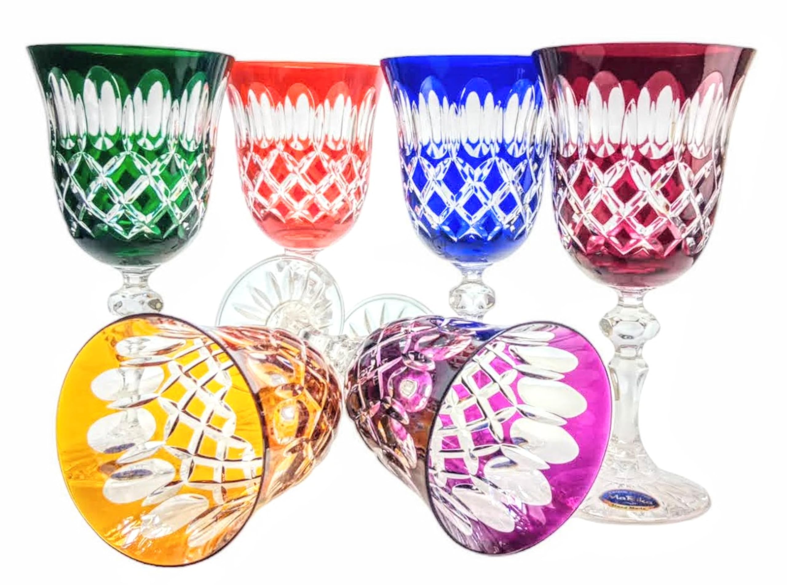 MaRika Kristall Weingläser Set – 220 ml, bunt, handgefertigt – 6er Set Weingläser, perfekt für Rotwein und Weißwein, Geschenkidee