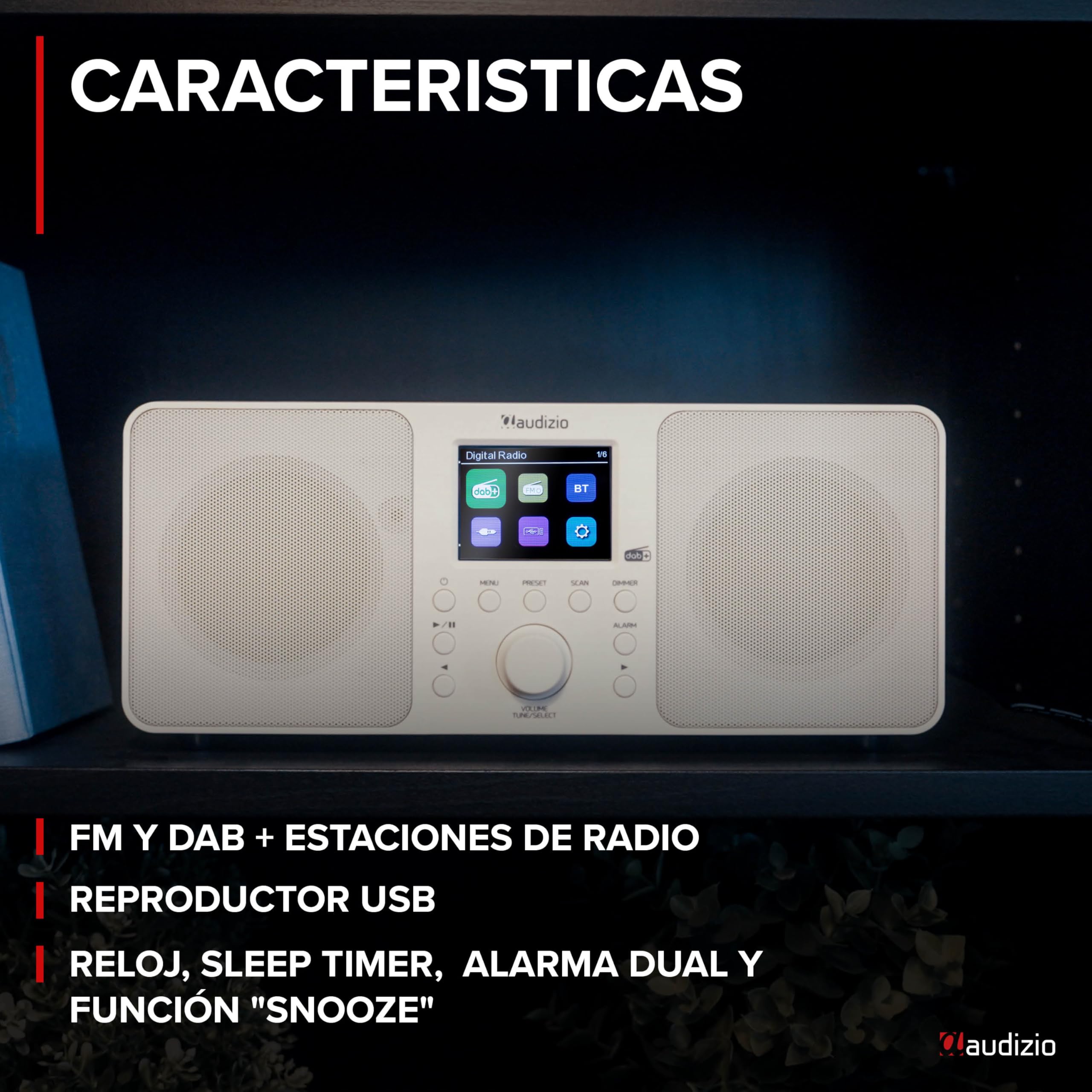 Audizio Genua Dab Radio Digital Dab con Bluetooth, Altavoz estéreo, Pantalla Color de 2,8", Radio FM, Mando a Distancia, Función Doble Alarma y Apagado, transmisión inalámbrica, en Color Blanco