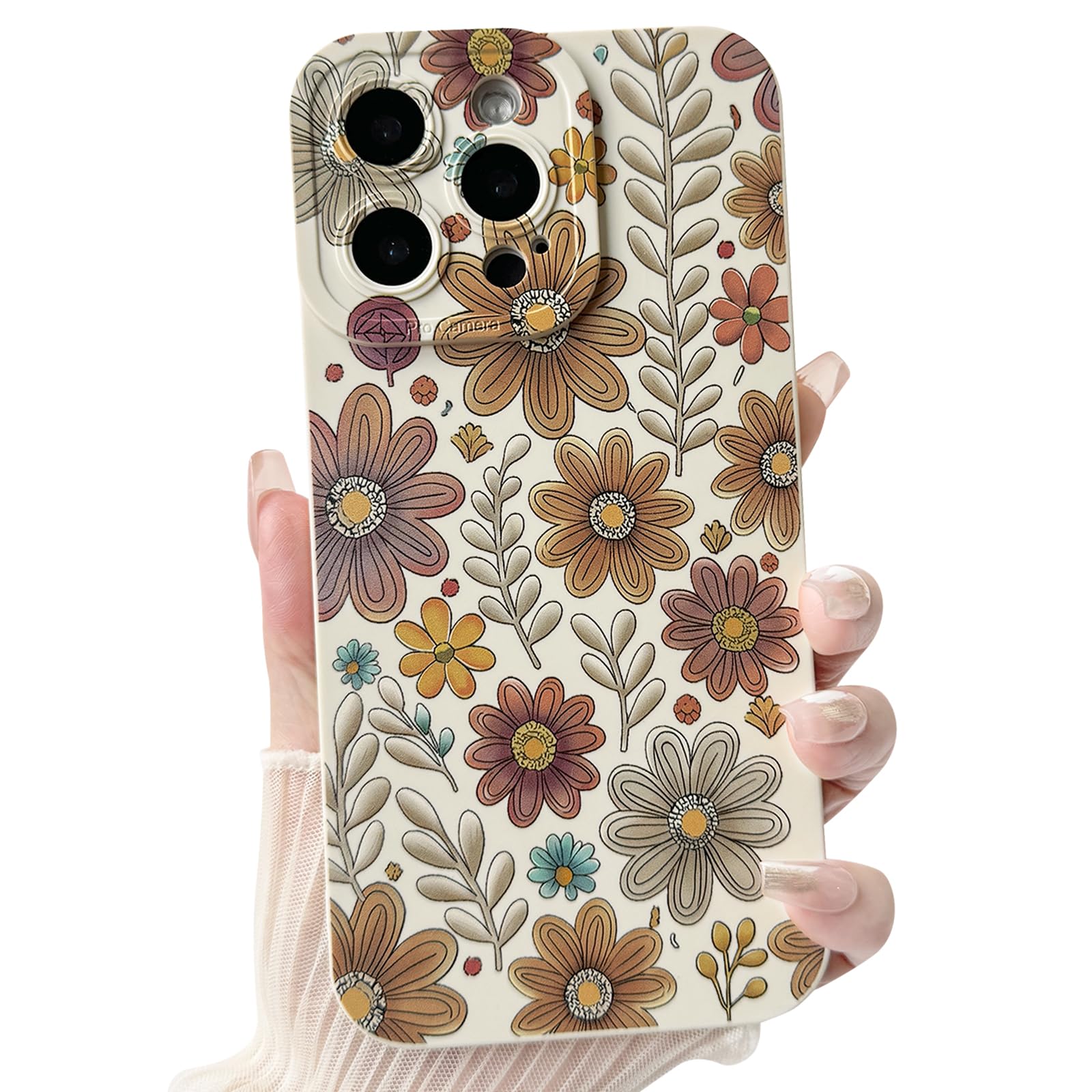 Lovmooful Compatible for iPhone 13 Pro Max Case Cute Color Flower Floral Leaf with Aesthetic Design for Girls Women Soft TPU Shockproof More