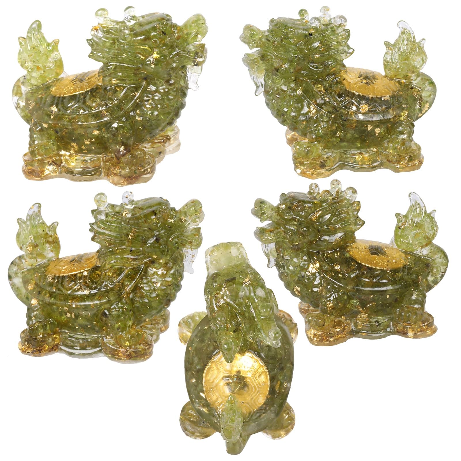 KYEYGWO Pack of 2 Dragon Turtle Crystal Statue Resin Animal Figures Collectible Figurine Feng Shui Ornament for Prosperity Wealth Good Luck Peridot - Image 4