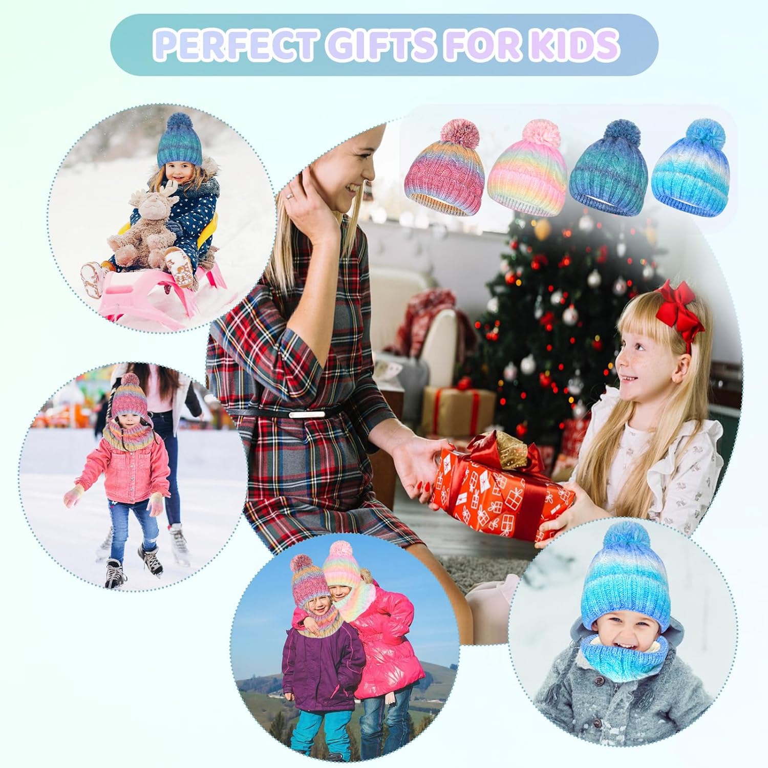 Kids Winter Hat Scarf Gloves Set, Kids Beanie Hat Long Scarf Mittens with Warm Fleece Lining for Boys Girls 3-10 Years Old - Image 6