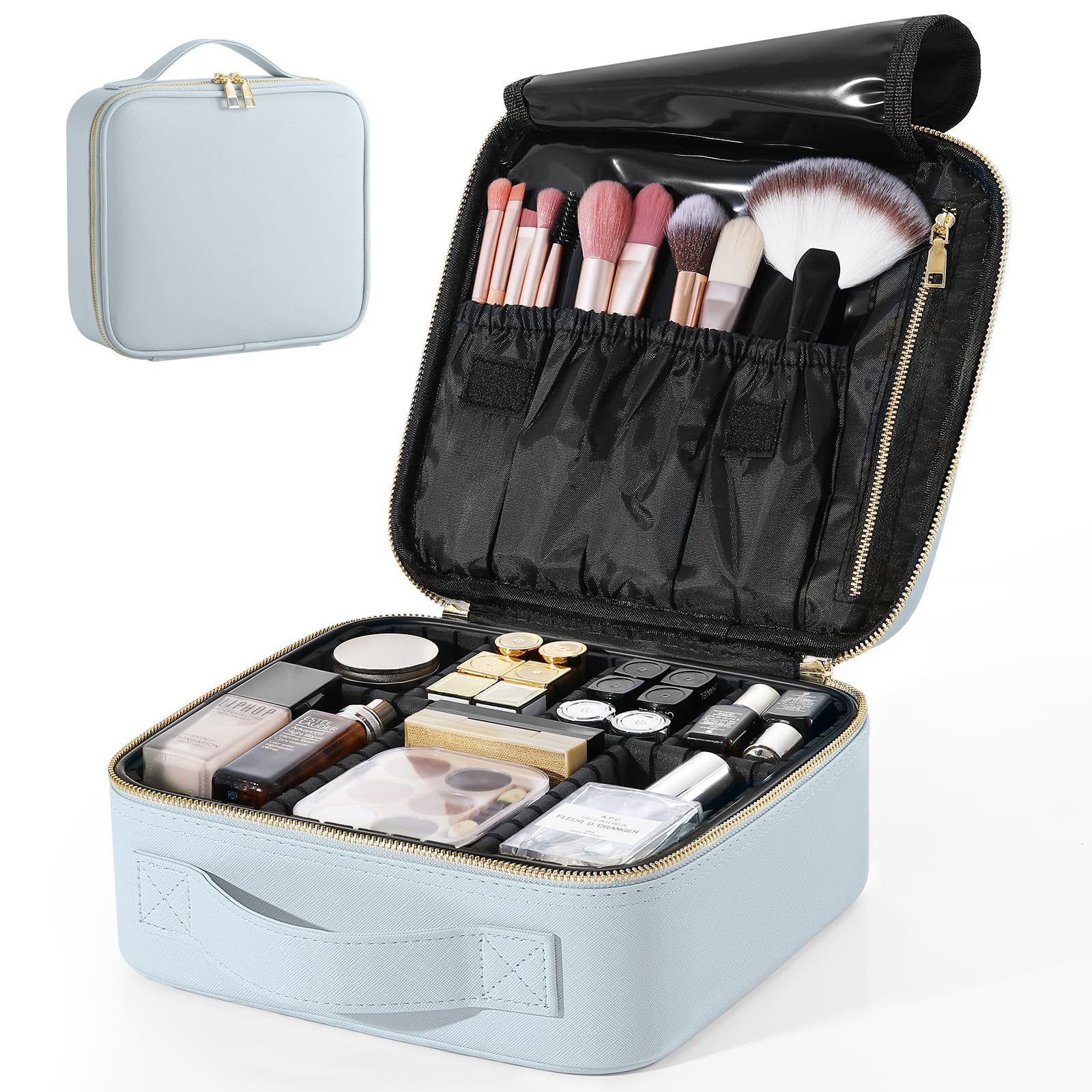 Amazon | Luxspire メイクボックス 大容量 26*24*9cm ダスティブルー