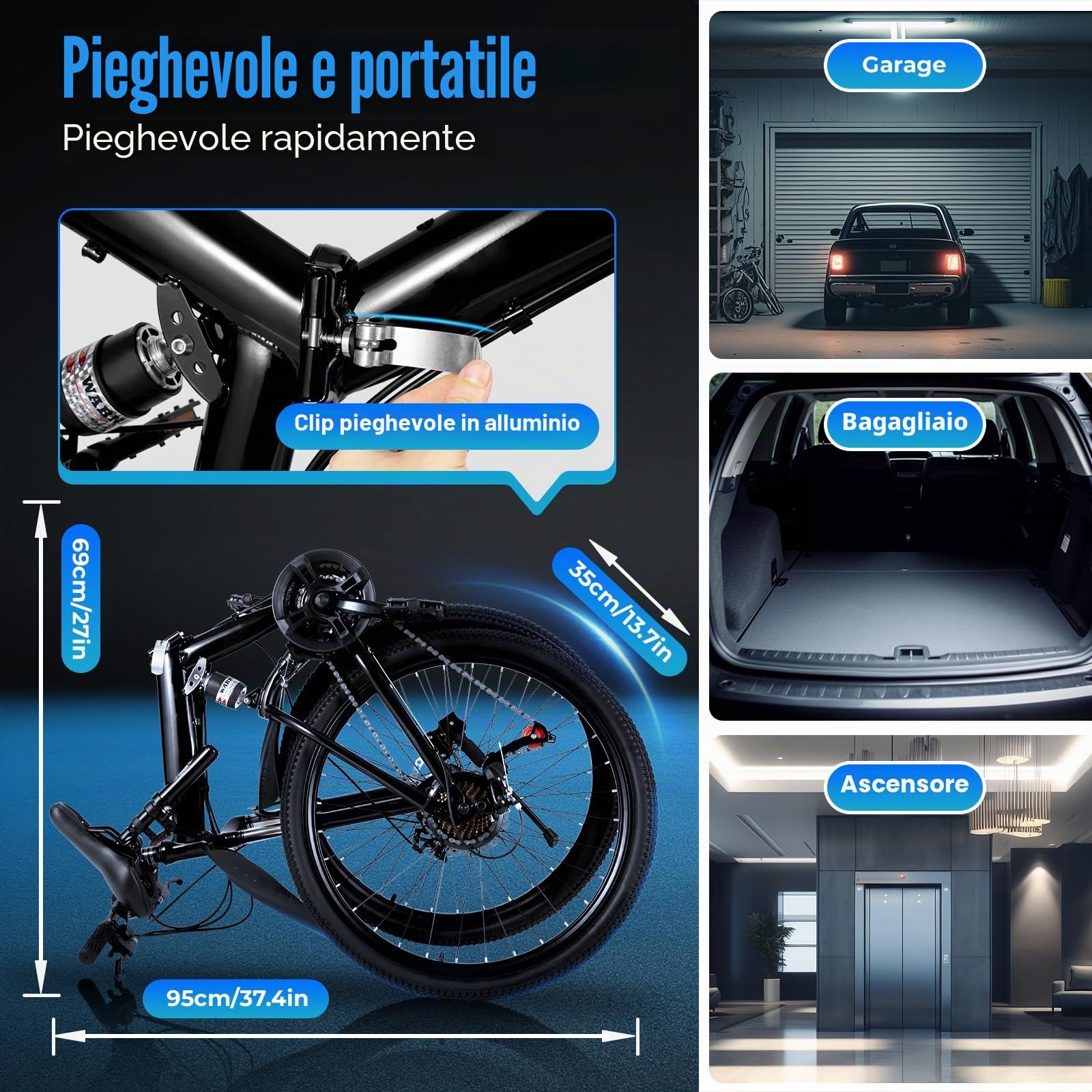 MccoMMon Mountain bike 26 pollici, bicicletta pieghevole a 21 marce, mountain bike pieghevole in acciaio di alta qualità con freni a disco ammortizzanti, mountain bike portatile per uomini e donne