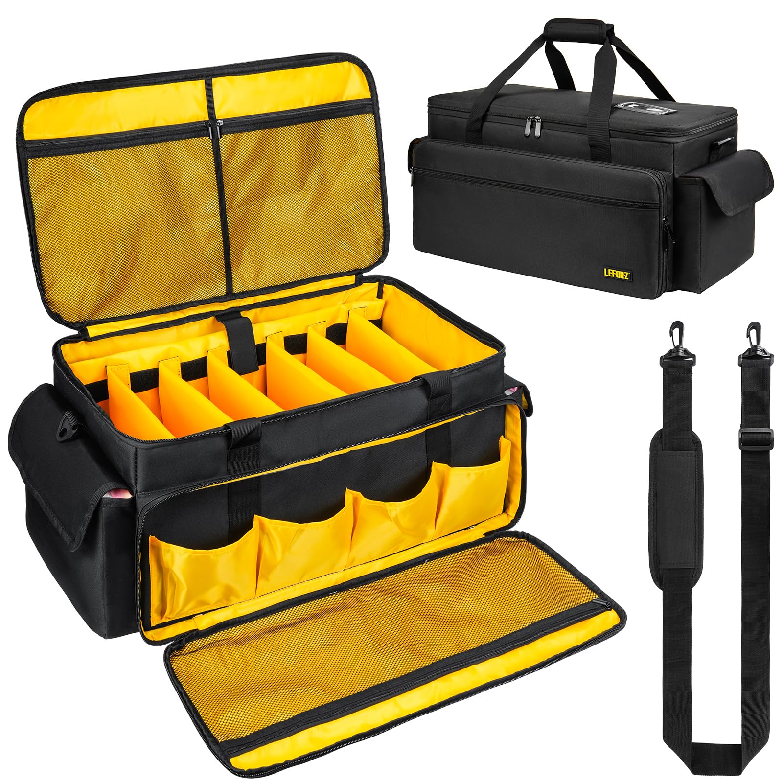 Grand sac pour matériel DJ avec 6 séparateurs amovibles,pochette pour câbles DJ avec emplacements pour ordinateur portable et microphone,sac de rangement pour matériel DJ,musiciens et accessoires