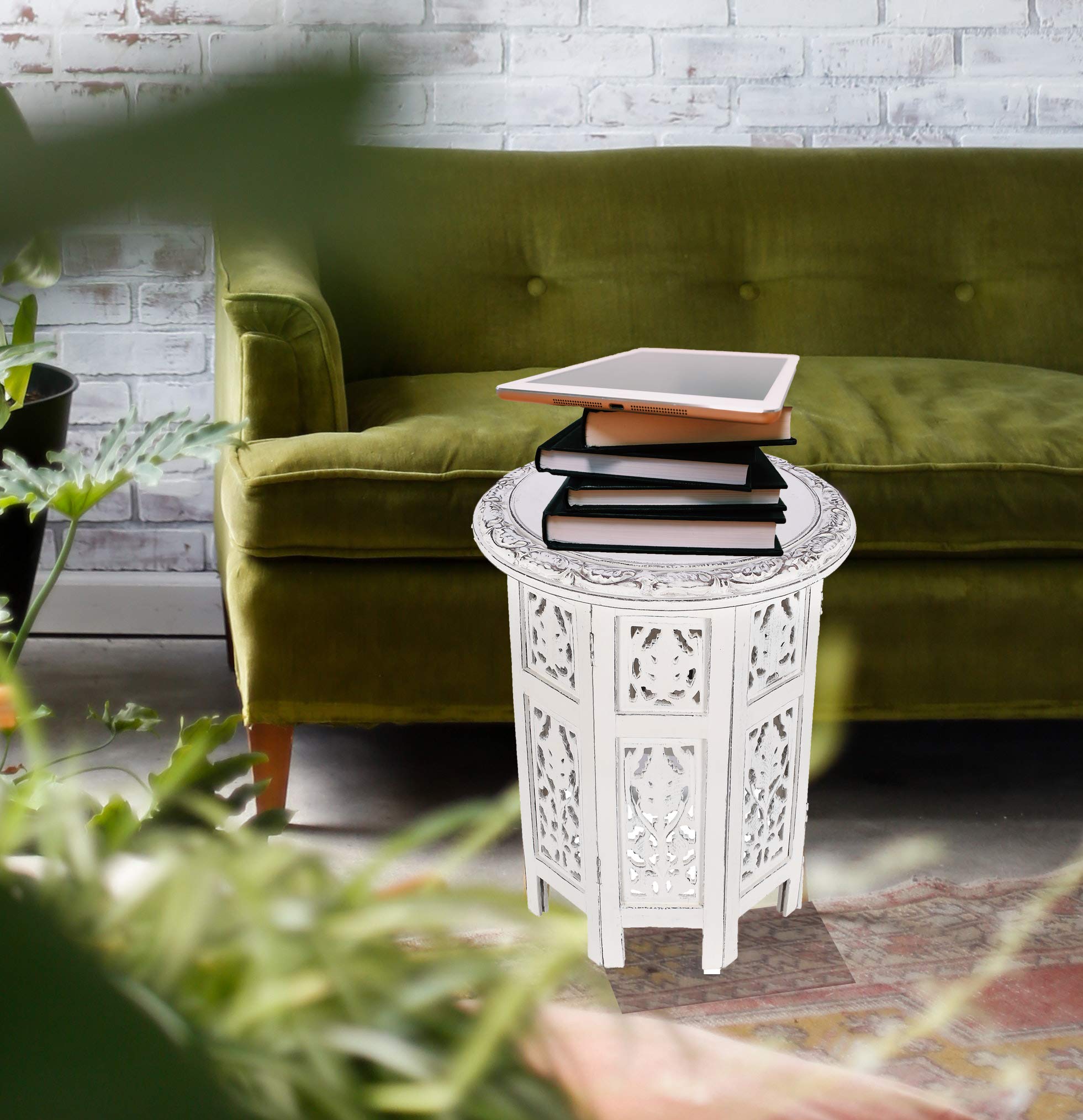 Hand Crafted Solid Wood Accent Table Side Table Entryway Table Wooden End Table Octagonal Wooden Table 18 Inch Round Top X 18 Inch High White Buy Online In Aruba
