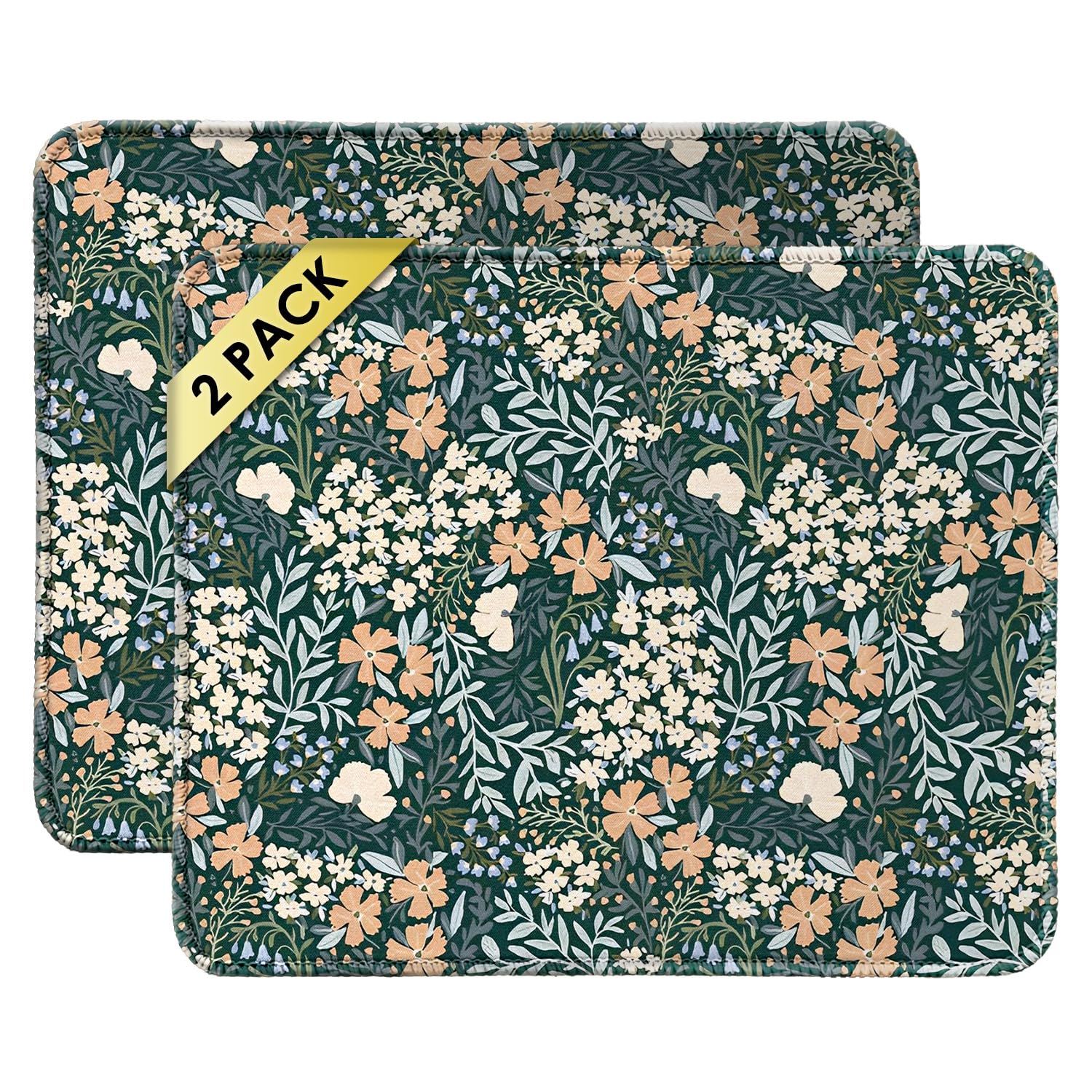 FROGIGO Mouse Pad with Stitched Edges - Cute Floral Mousepad Set for Women, 9.25 x 7.75 inch Washable Desk Pad, Non-Slip Rubber Base, Office Home Laptop Accessories - Vintage Garden-2 Pack
