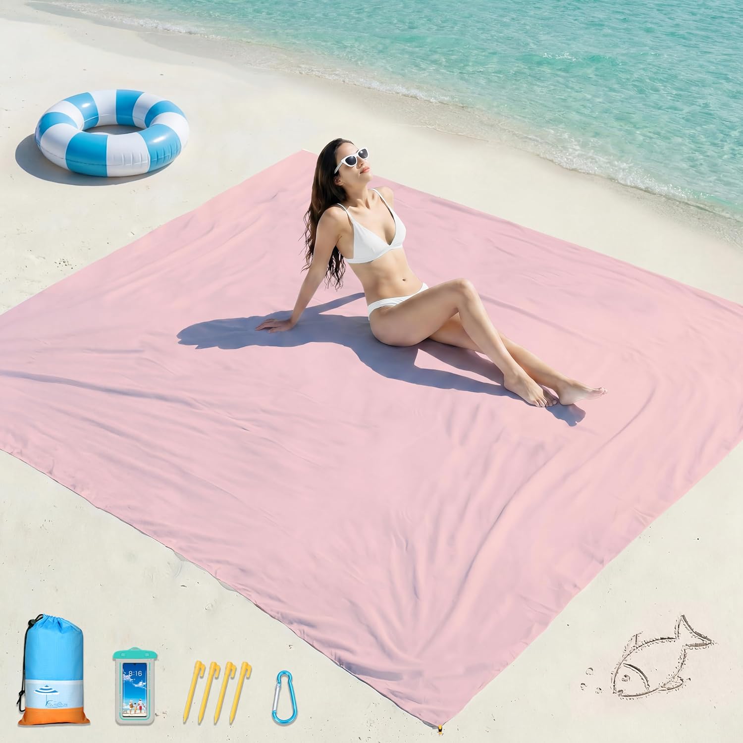 Beach Blanket Waterproof Sandproof 78''X81''/10'X9' Oversized Big Blanket