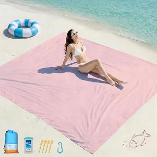 Beach Blanket Waterproof Sandproof 78''X81''/10'X9' Oversized Big Blanket | Sand Free Large Blanket for Beach,Waterproof Picnic Hiking Blankets with Stakes, Lightweight Foldable Beach Towel Accessories - Amazon product rated Grade A