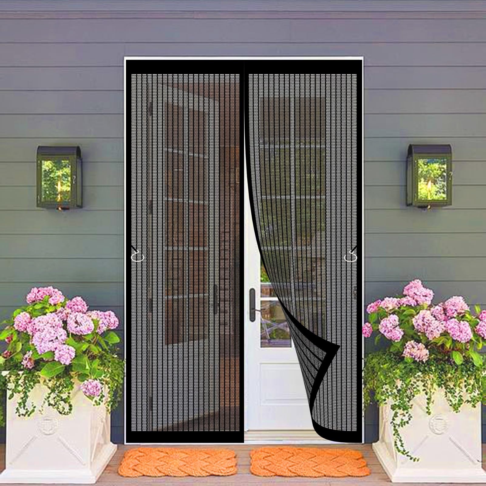Magnetic Fly Screen Door 115 x 200 cm Fly Nets for Doors Easy to Install Hundreds of Sizes Kid and Pet Friendly Curtains for Kitchen, Terrace, Corridor, Black