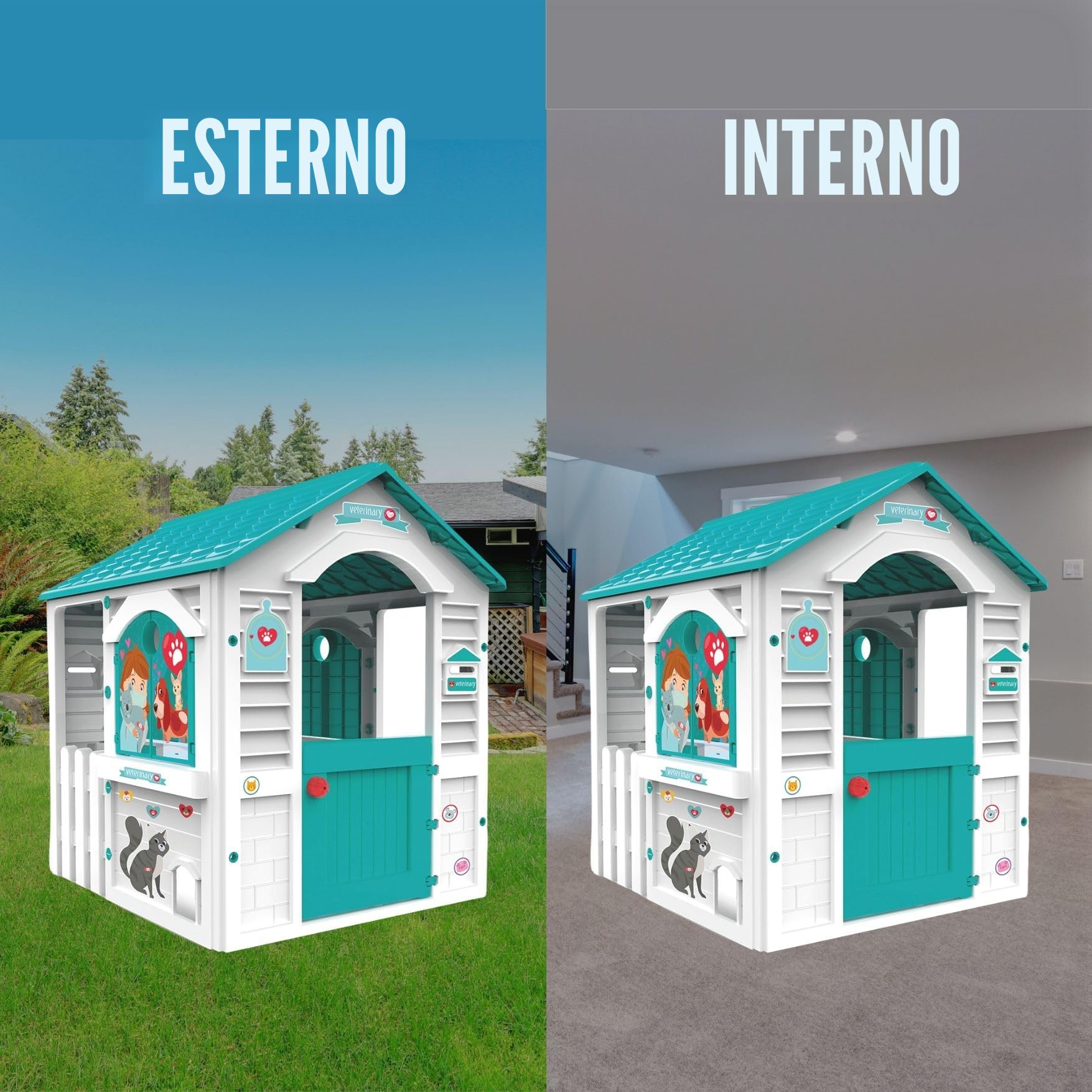 Chicos - Casetta per bambini Centro Verinario | Casetta da giardino per bambini dai 2 anni in su | Resistente e durevole | Include 11 utensili per futuri veterinari (89619)