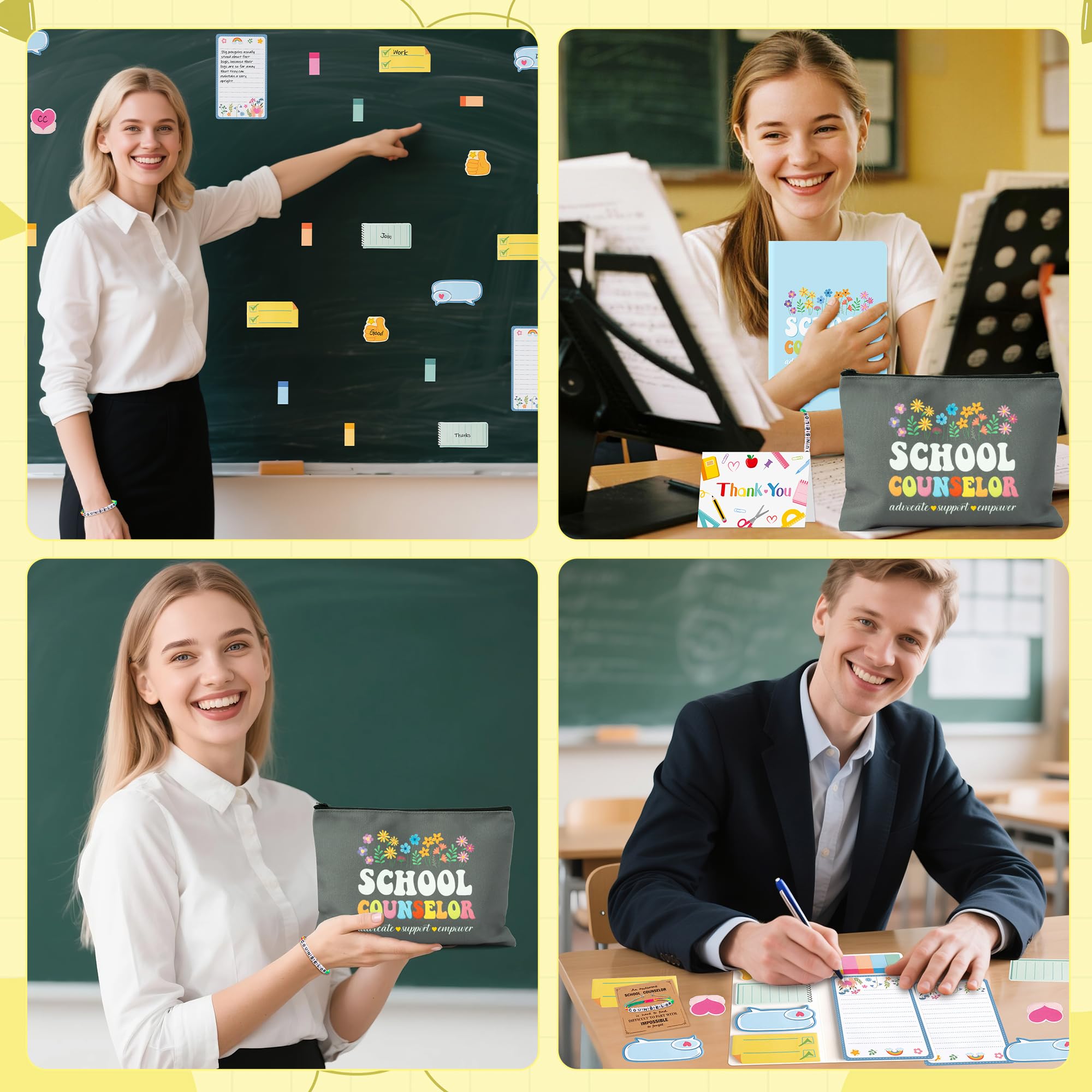 B1ykin Teacher Appreciation Thank You Gifts, zestaw 6 sztuk z bransoletką do makijażu z napisem "School Counselor Wildflowers)