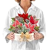 Freshcut Paper Pop Up Cards, Birch Poinsettia, 10 Inch Life Sized Forever Flower Bouquet 3D Popup Greeting Cards, Christmas Card, Holiday Card, Blank Notecard & Envelope