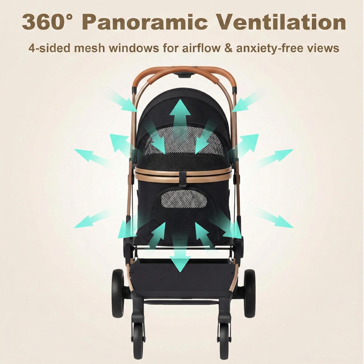 Dog Stroller with Detachable Carrier, Luxury 5 in 1 Pet Stroller for Small Dogs & Cats, Lightweight Foldable Cat Stroller with 360° Rotating Wheels, Travel Friendly, Detachable Pet Car Seat