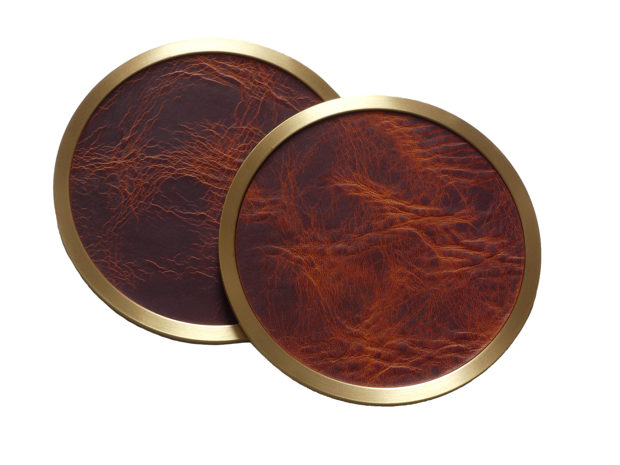 Brass & Italian Leather Drinks Coaster Set (2)