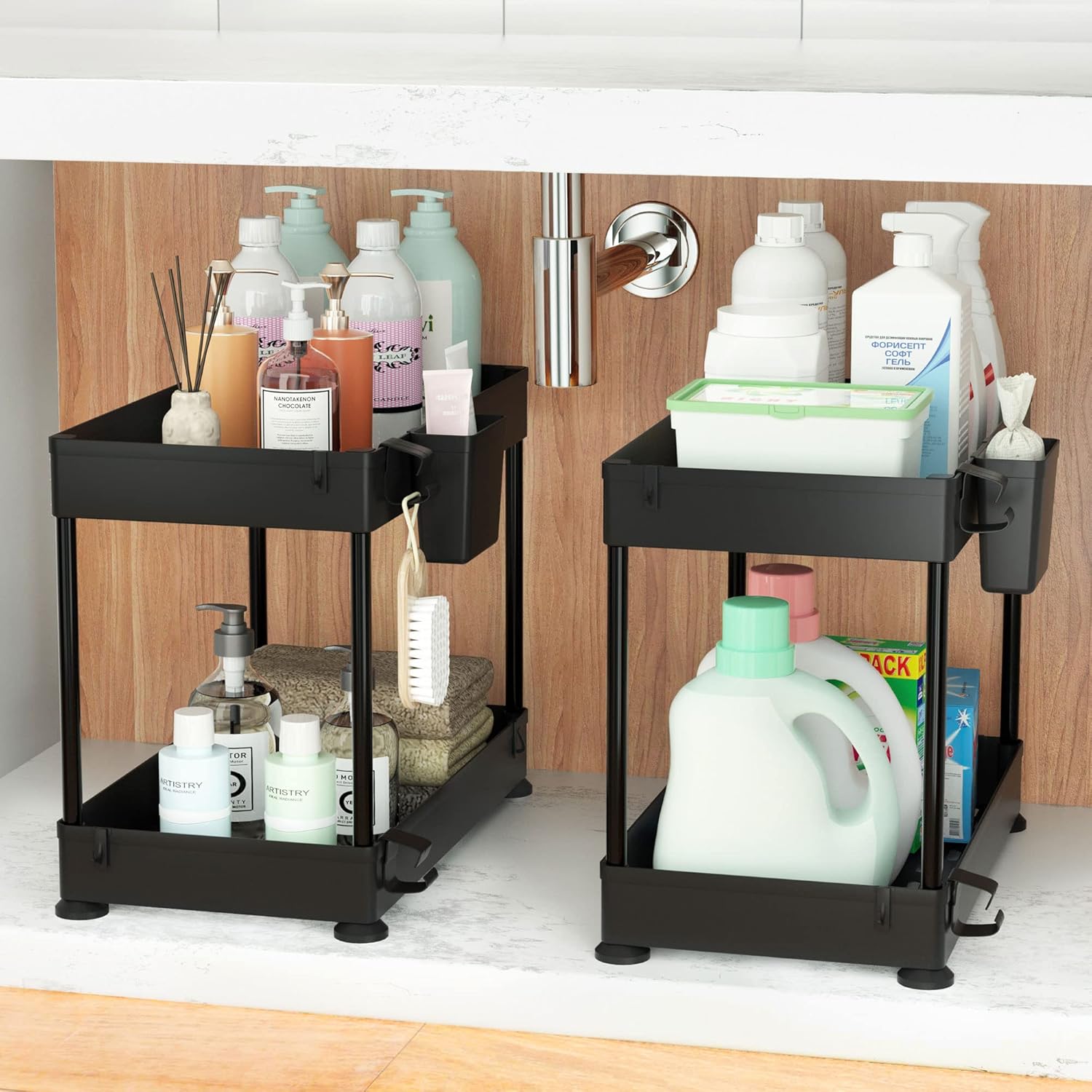 Vtopmart 2 Pack Under Sink Organizer for Bathroom and Kitchen, 2 Tier