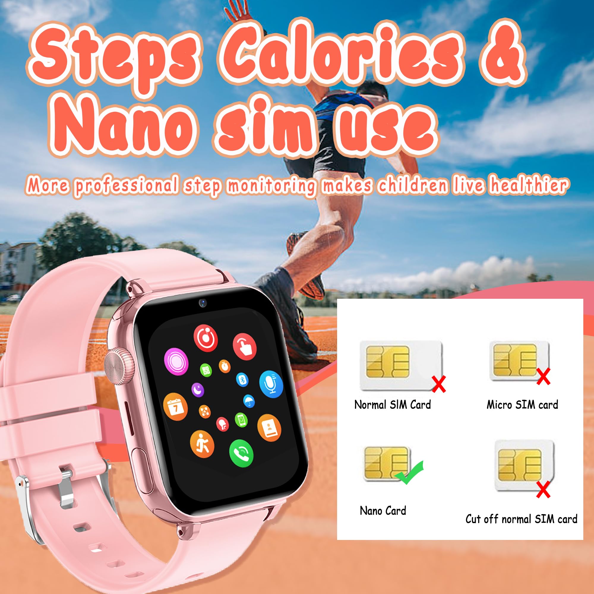 Kinder Smart Watch 4G mit GPS, Videoanruf, SOS, Geschenk für Mädchen Junge