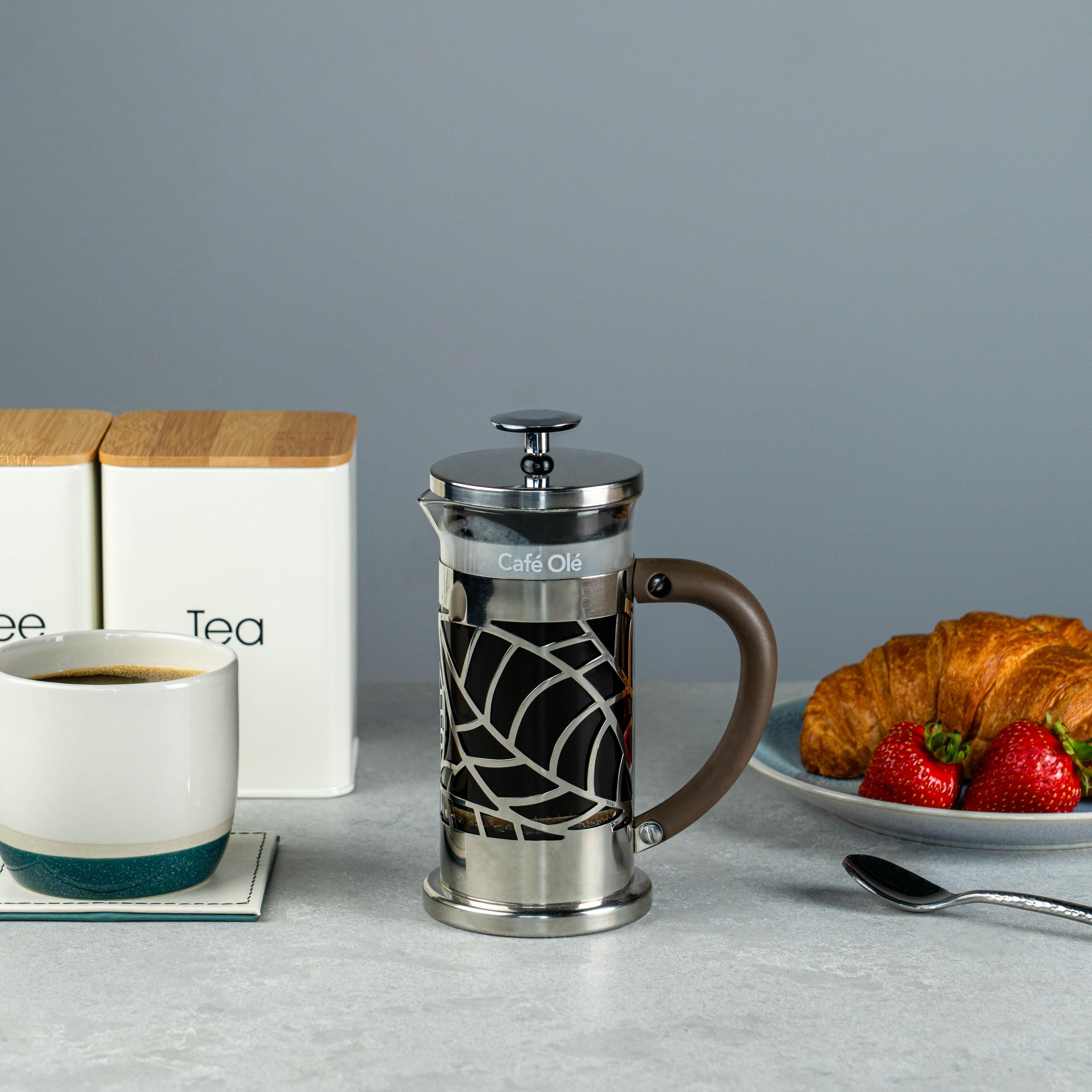 Café Olé Grunwerg BM-03C Floral zaparzacz do kawy ze stali nierdzewnej 18/10 i szkła 350 ml, 3 filiżanki do mokki, stal nierdzewna