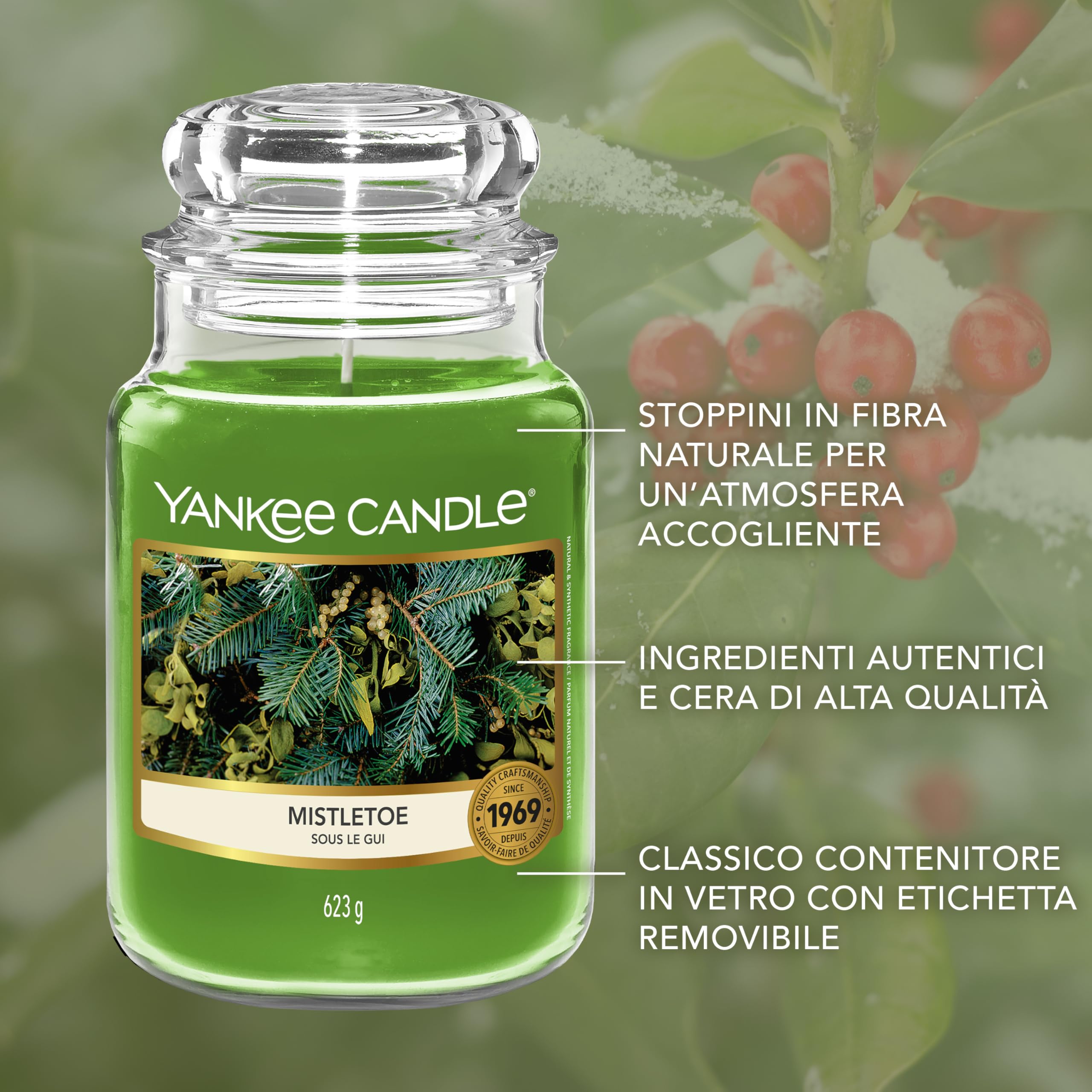 Yankee Candle Candela profumata in giara grande, Mistletoe, Durata Fino a 150 Ore, Regali ottimi per le donne