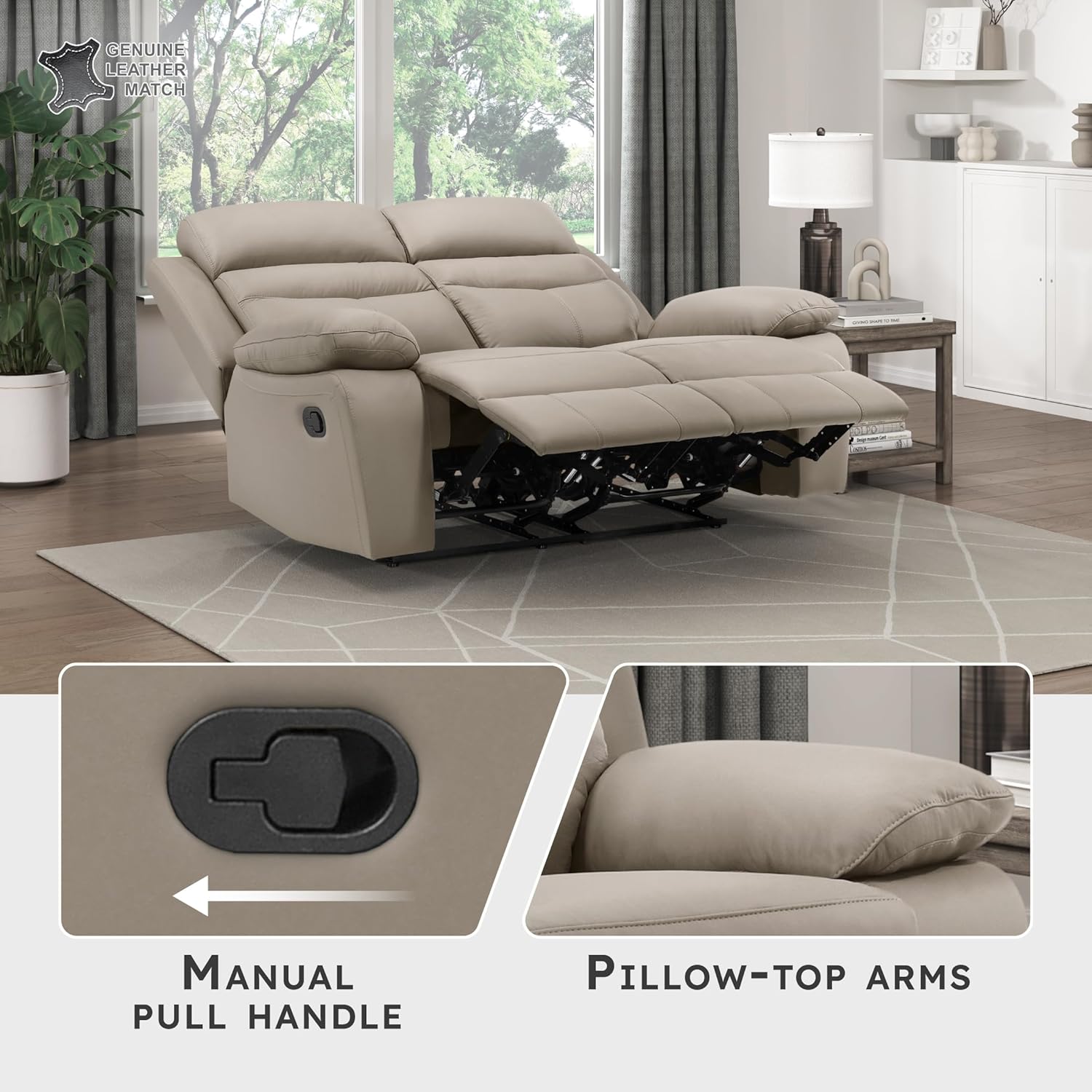Lexicon 64" W Manual Reclining Loveseat, Top Grain Leather Match Reclining Love Seat, Home Theater Seating, Wall Hugger Recliner Couch, Manual Double Recliner RV Couch for Living Room, Latte