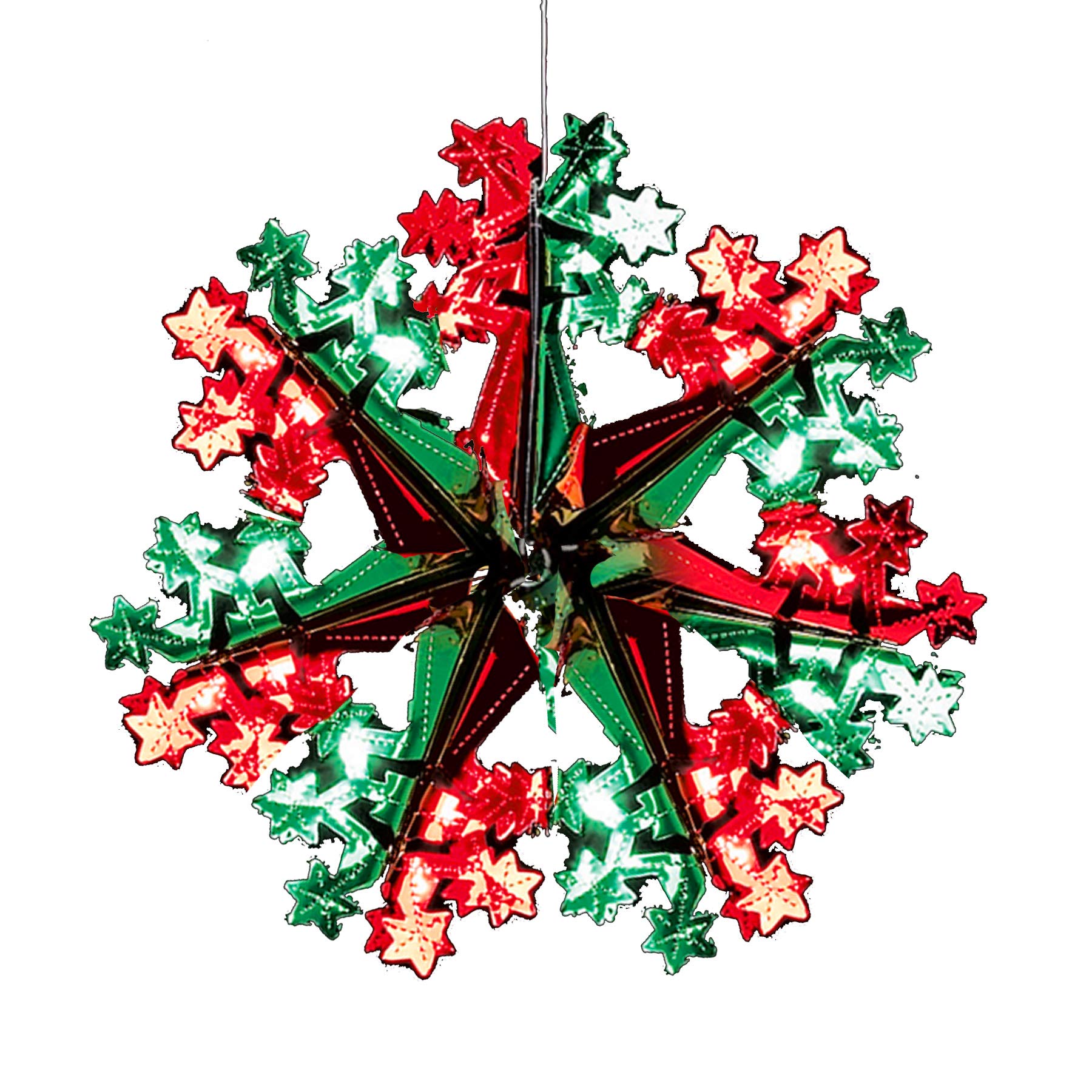 Davies Green, Red Green/Red Christmas 2 Tone Foil Ceiling Decorations - 40Cm Star Snowflake
