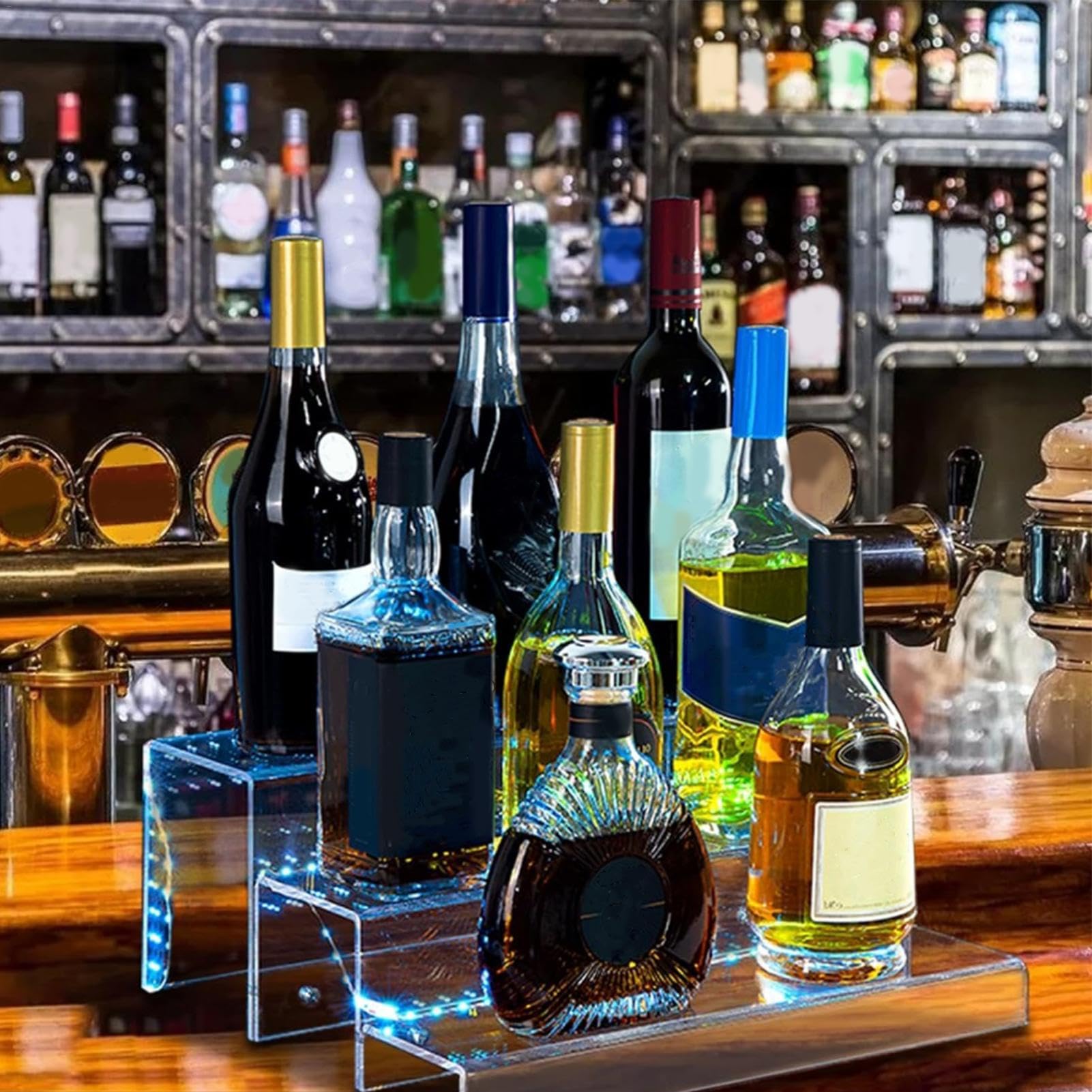 Liquor Bottles, 3-Tier Acrylic Liquor Display Stand, Liquor Bottle Riser Shelf, Wine Bottle Display Rack For Home Bar, Acrylic Liquor Bottle Stand, Tiered Wine Bottle Organizer, Home Bar Liquor Shelf