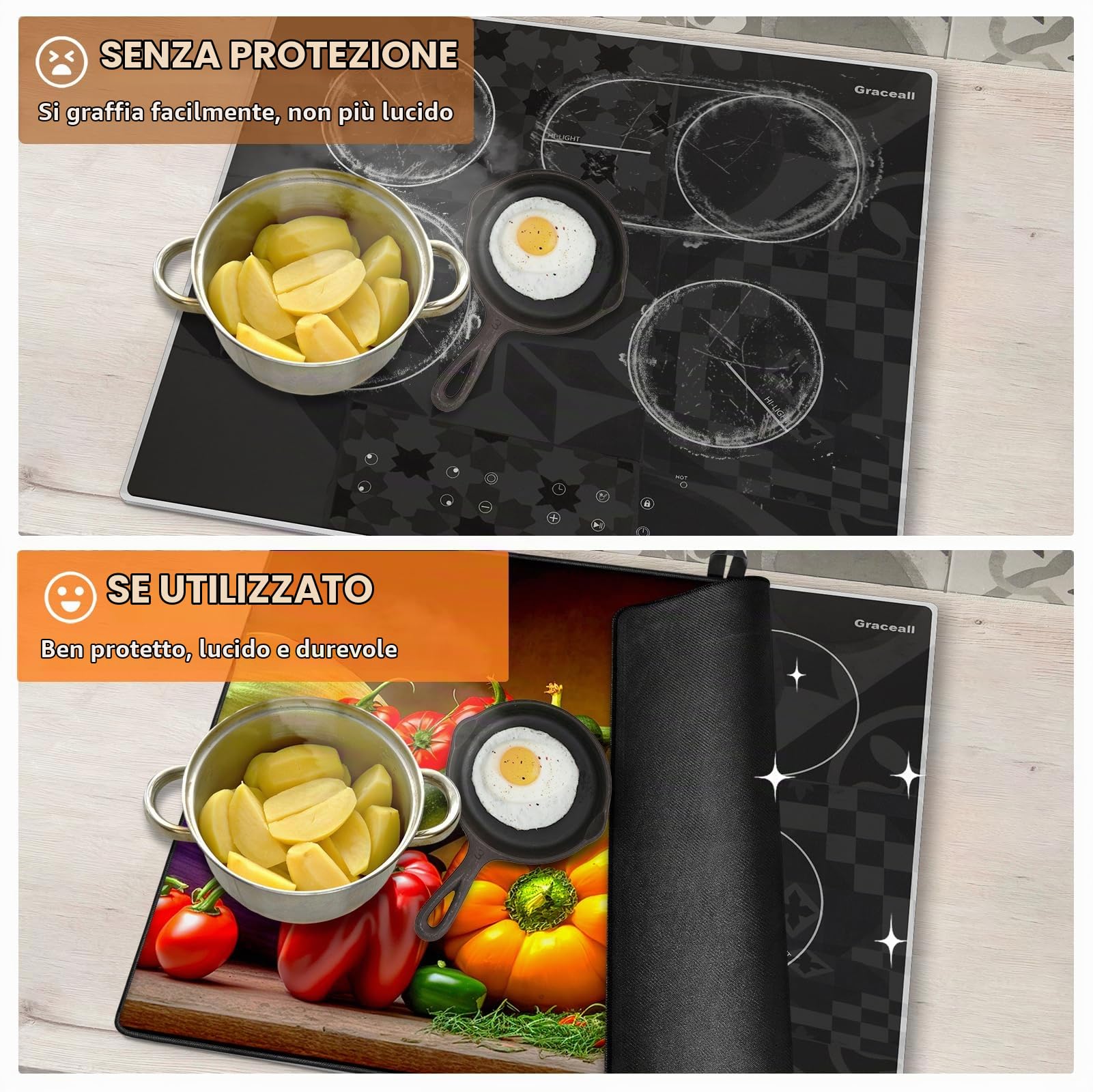 Copri-piano cottura elettrico (61x53cm), Copri-piano cottura in vetro, Copri-materasso per resistente al calore, Lavabile in lavastoviglie.