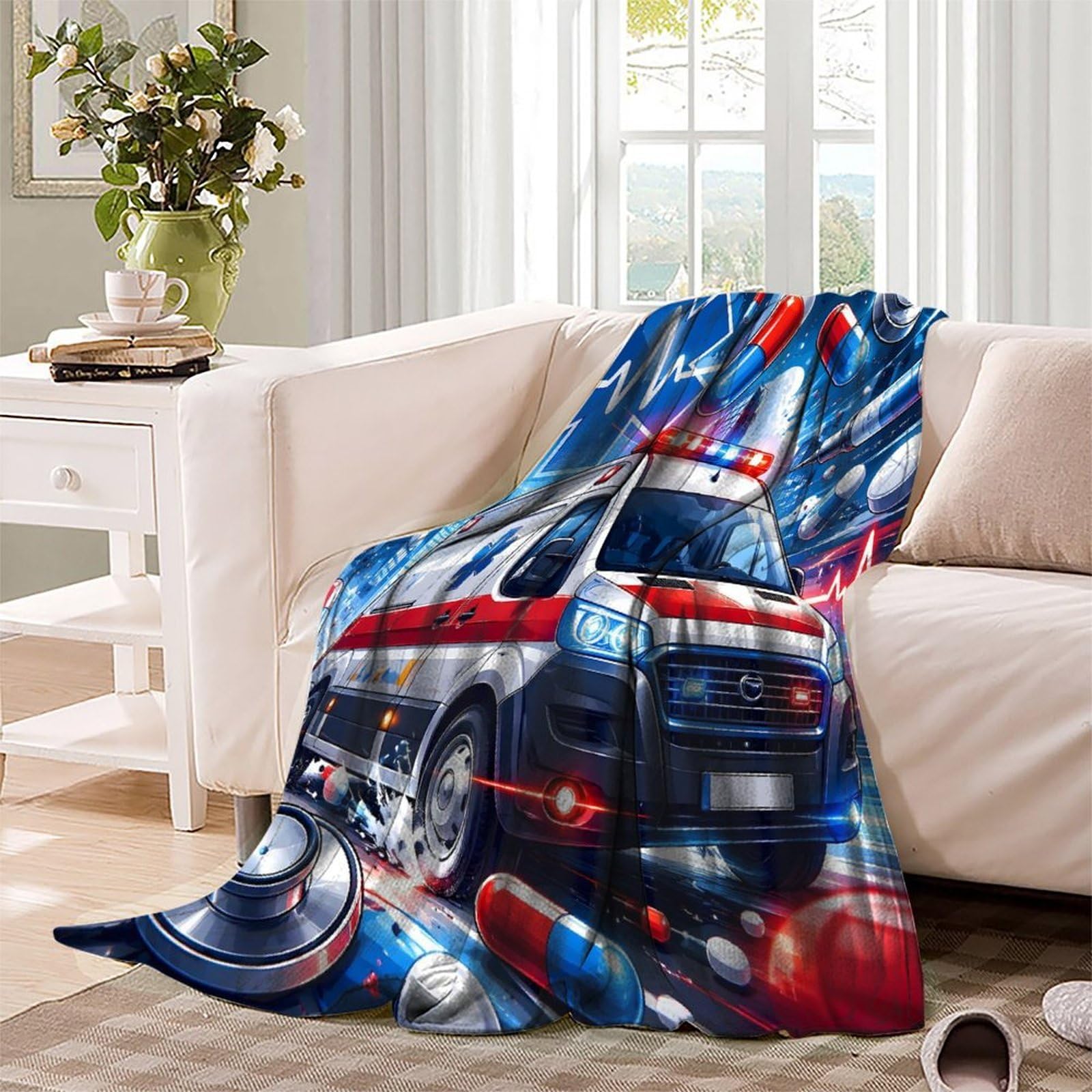 Krankenwagen 3D Mikrofaser Decke Flauschig Weich Sofa Kinder