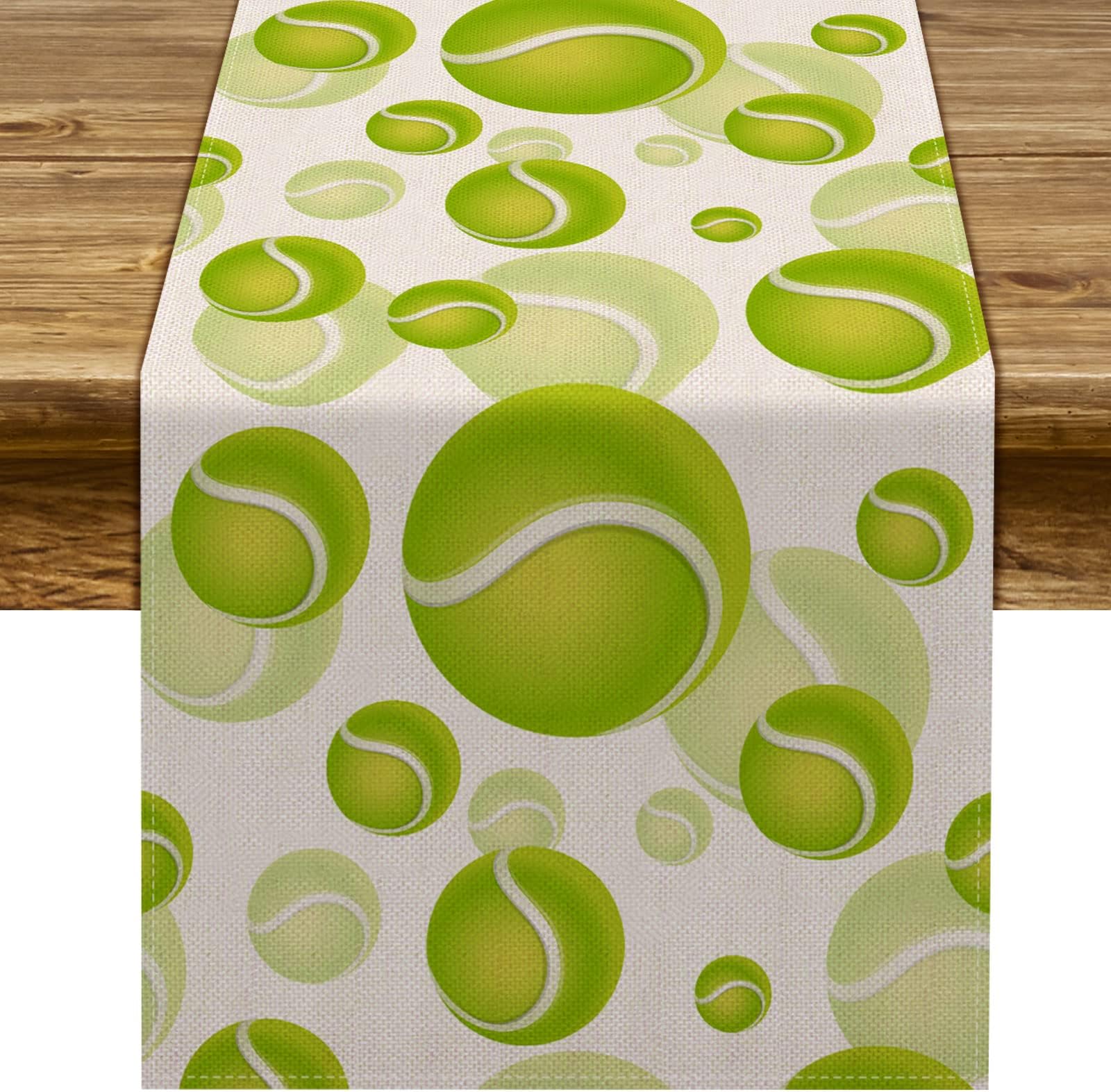 Pudodo Tennis Ball Table Runner Sport Baby Shower Tablecloth Tennis Themed Birthday Party Kitchen Dining Room Home Decoration (13" x 72")
