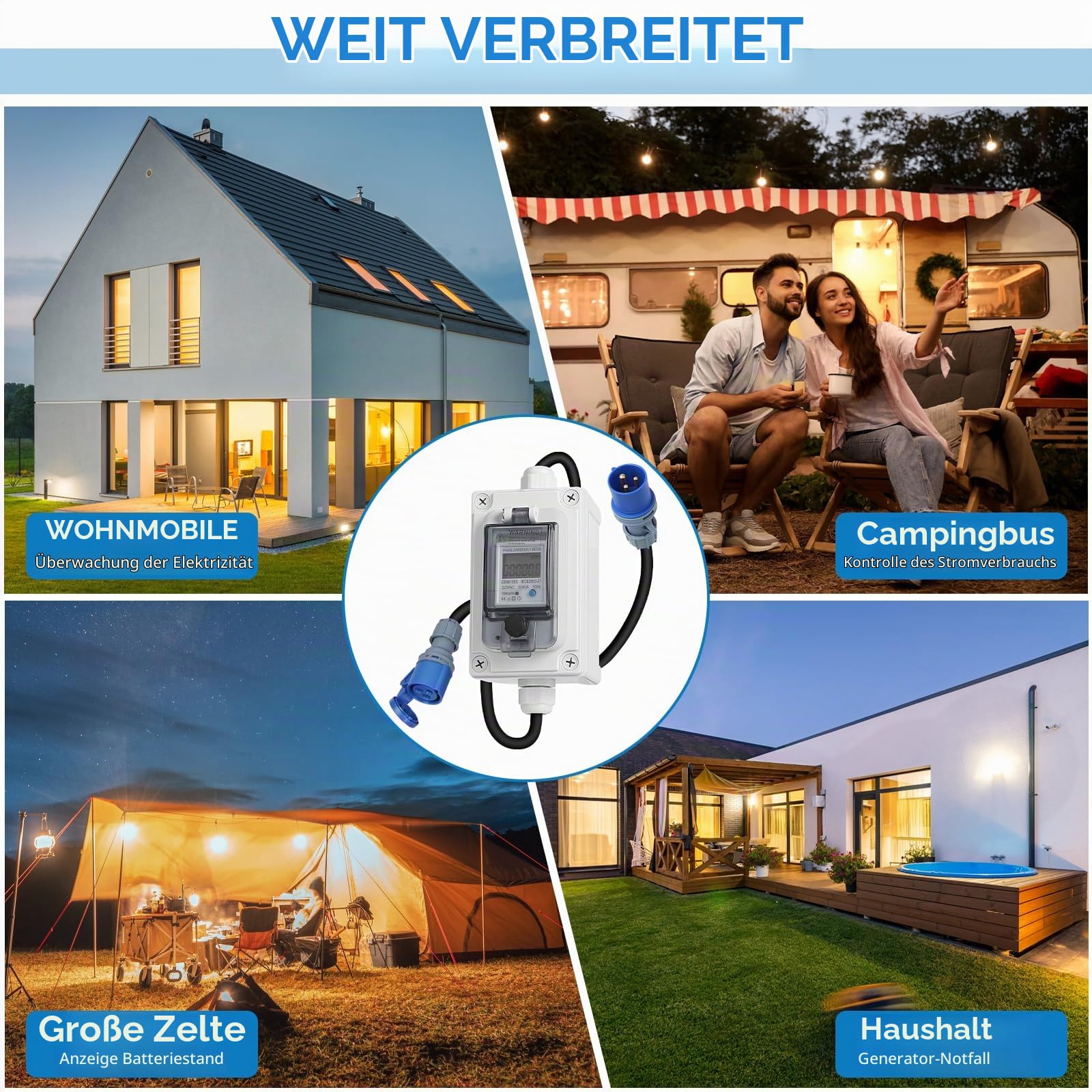 SWAWIS Mobiler Digitaler Stromzähler Steckdose mit CEE-Stecker 230V IP67