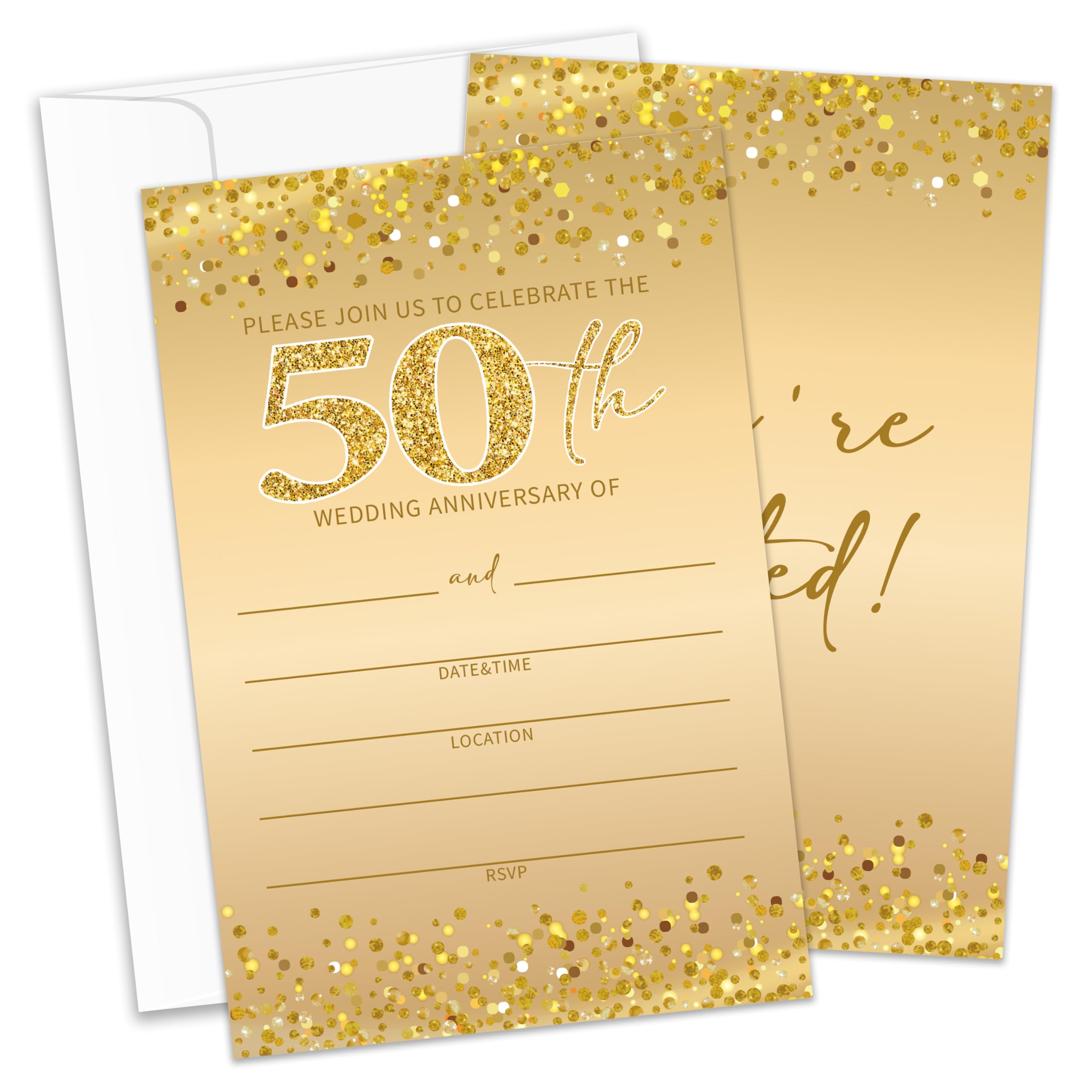 50th Wedding Anniversary Invitations, Gold 50 Years Wedding Anniversary Invitations With Envelopes, Bridal Shower Invites Party Supplies/HL 012
