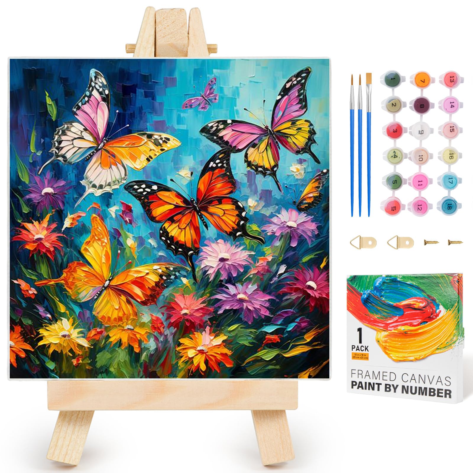 Butterfly Paint by Numbers for Adults with Frame, Abstract Butterfly Adult Paint by Numbers Canvas Kits Without Easel, DIY Acrylic Oil Painting by Number for Home Wall Decor Gift 10x10in/25x25cm
