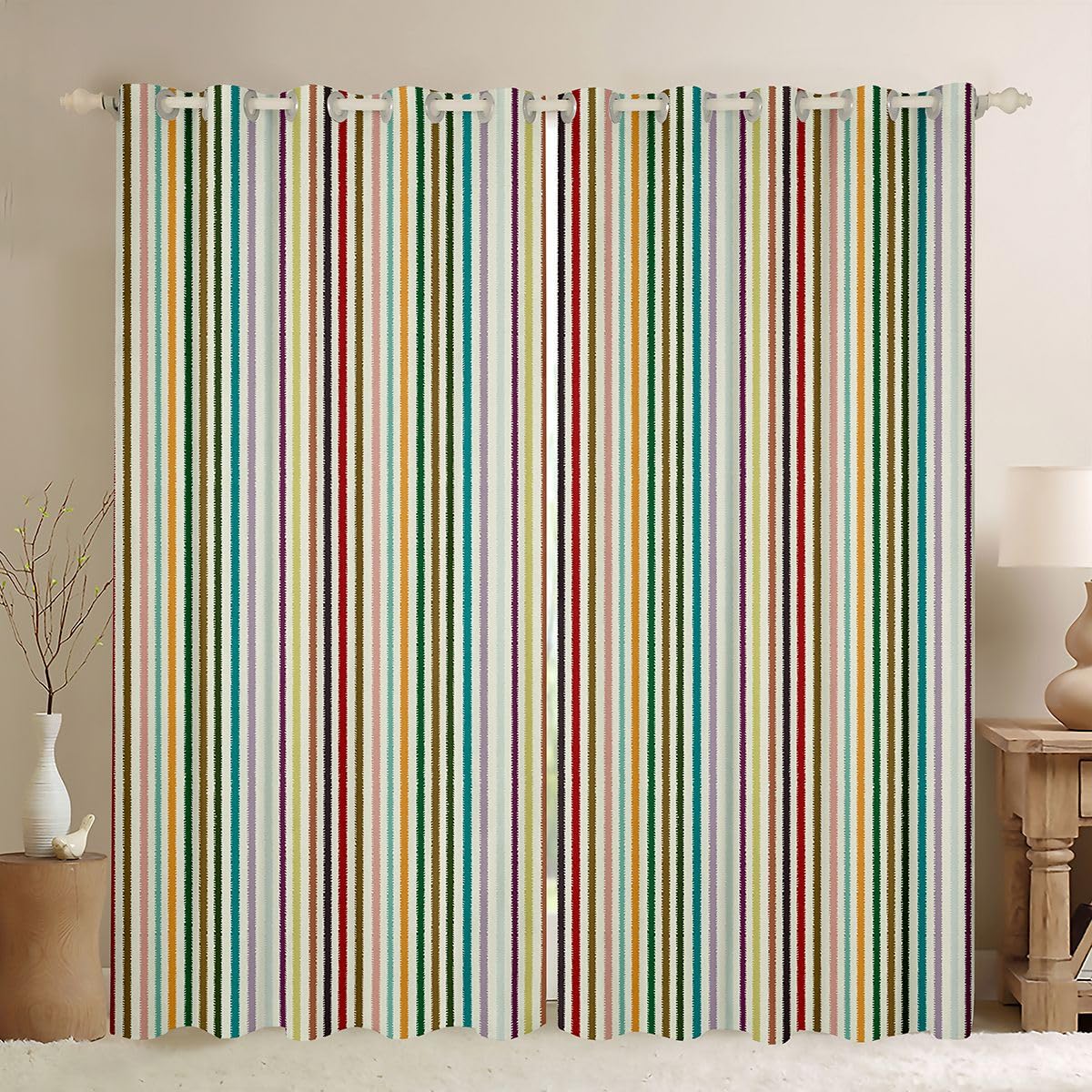 Homewish Tęczowe czerwone żółte paski abstrakcyjne zasłony okienne 117 x 137 cm, 2 zestawy paneli - gotyckie zasłony zaciemniające w paski, geometryczne zasłony okienne, zasłony poziome szycie do