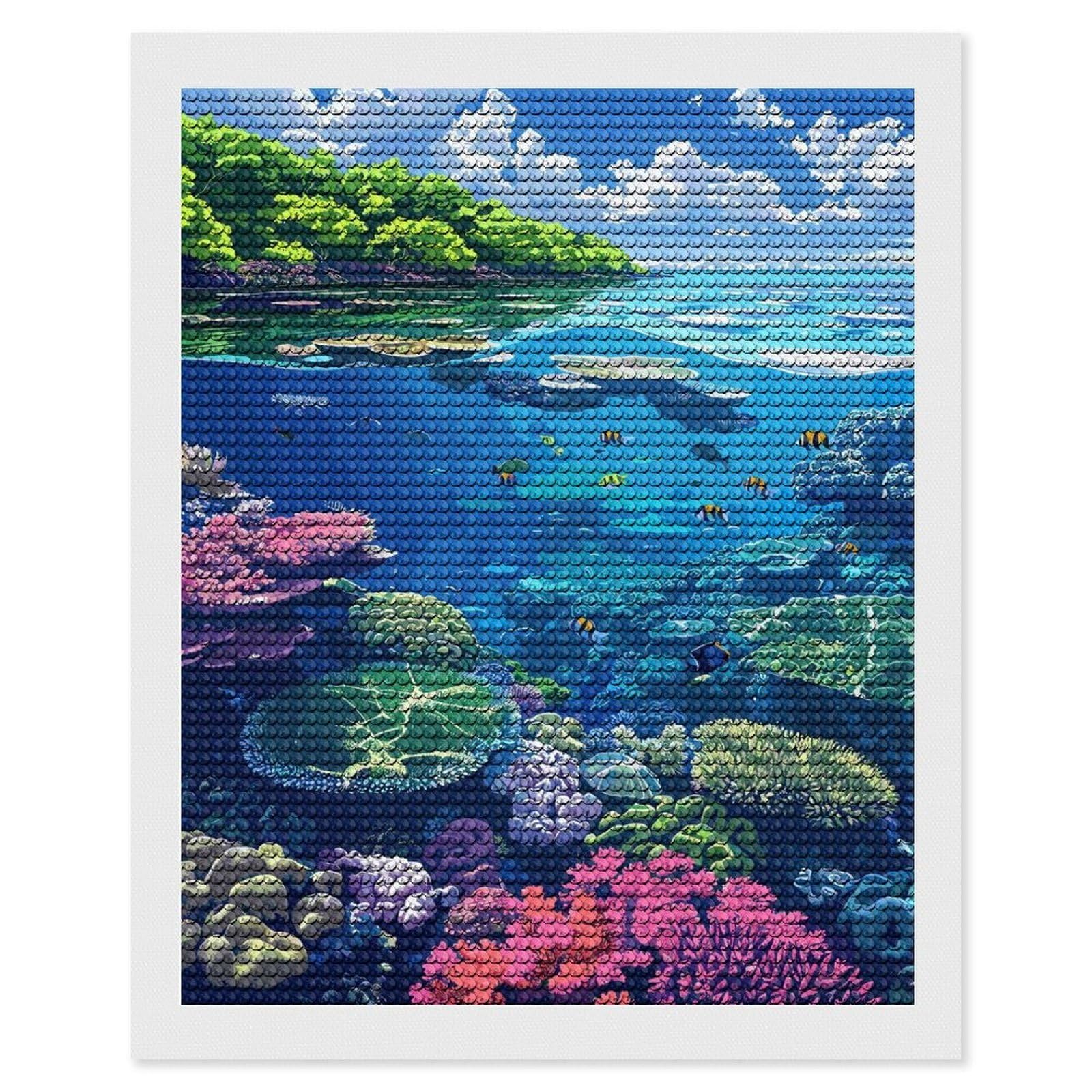 Junmoney Vibrant Coral Reef Ecosystem Illustration Diamond Art Canvas 16"x20", for Teens, Nice Detail and Sparkle, Farmhouse Decor, Festive Craft Gift, Easy to Enjoy
