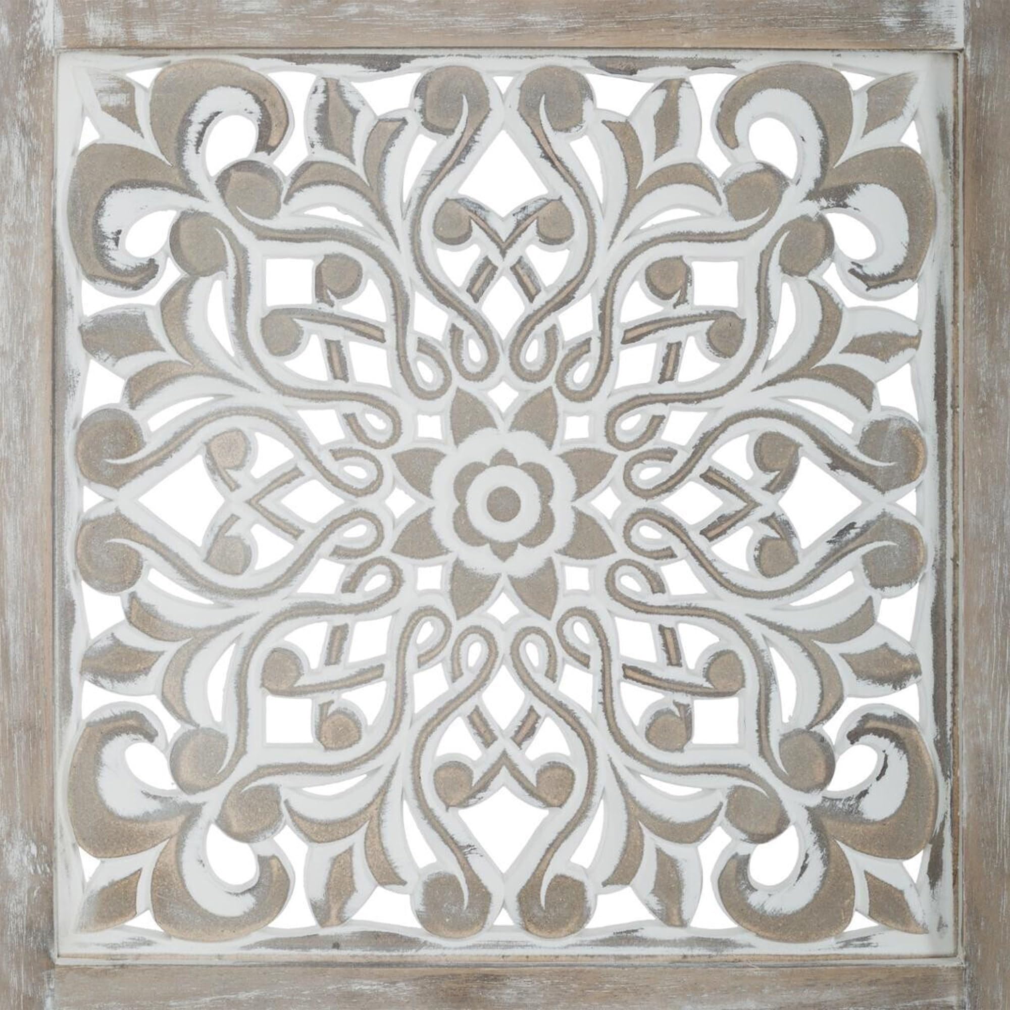 Well Home - Pantalla en Madera Etnik con Estampados en Color Blanco