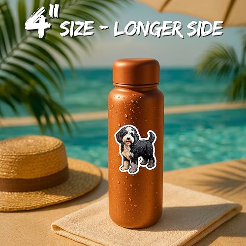Miniatura 4 de Sheepadoodle - Calcomanía de perro esponjoso de 4 pulgadas, diseño de mezcla de caniche OES - Calcomanía de vinilo impermeable de animales para